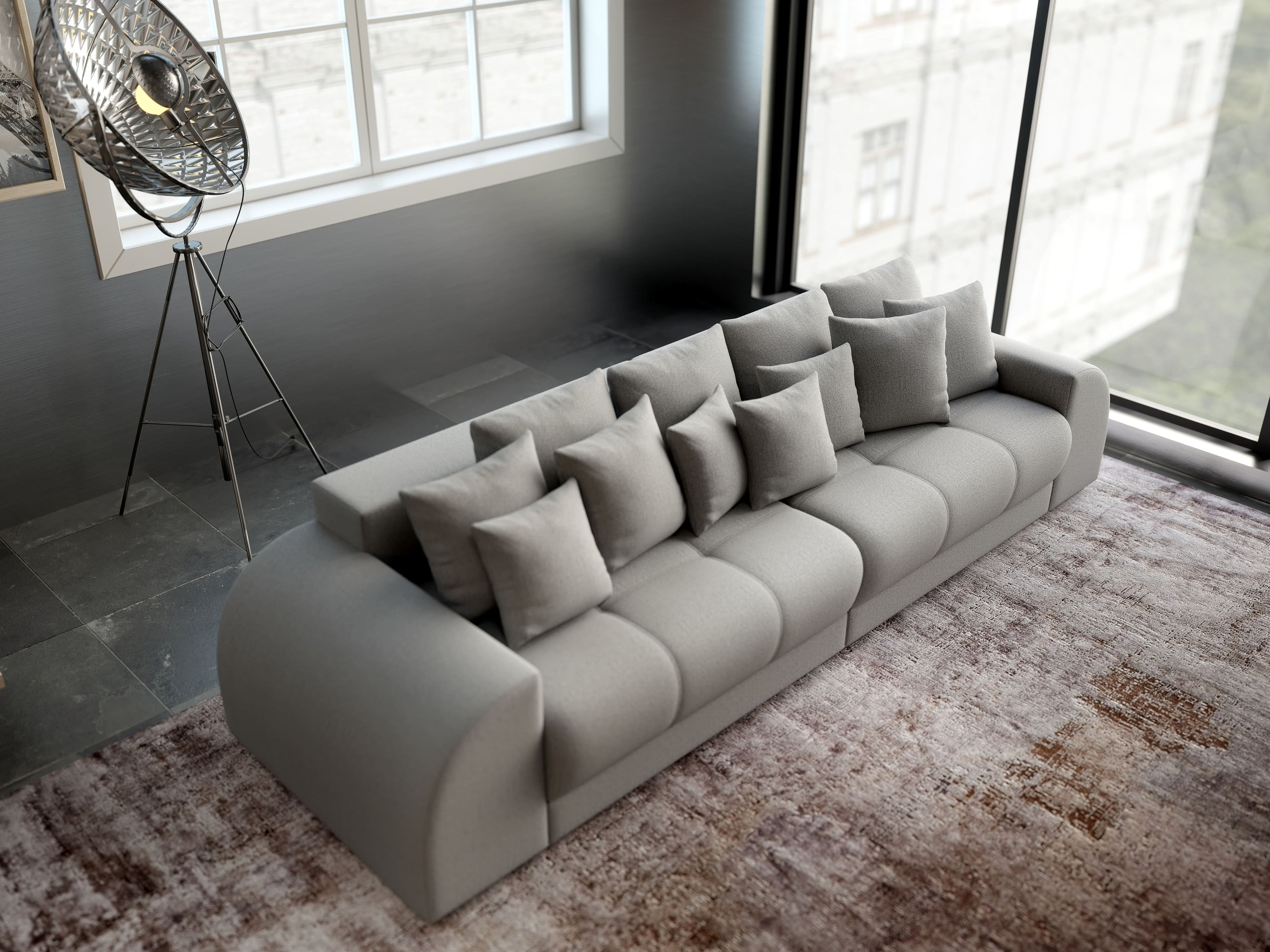 Canapea extensibilă dumonde cu 2 lăzi de depozitare si sezut confortabil din spuma high-density, Verona Enjoy Silver 310x100 cm
