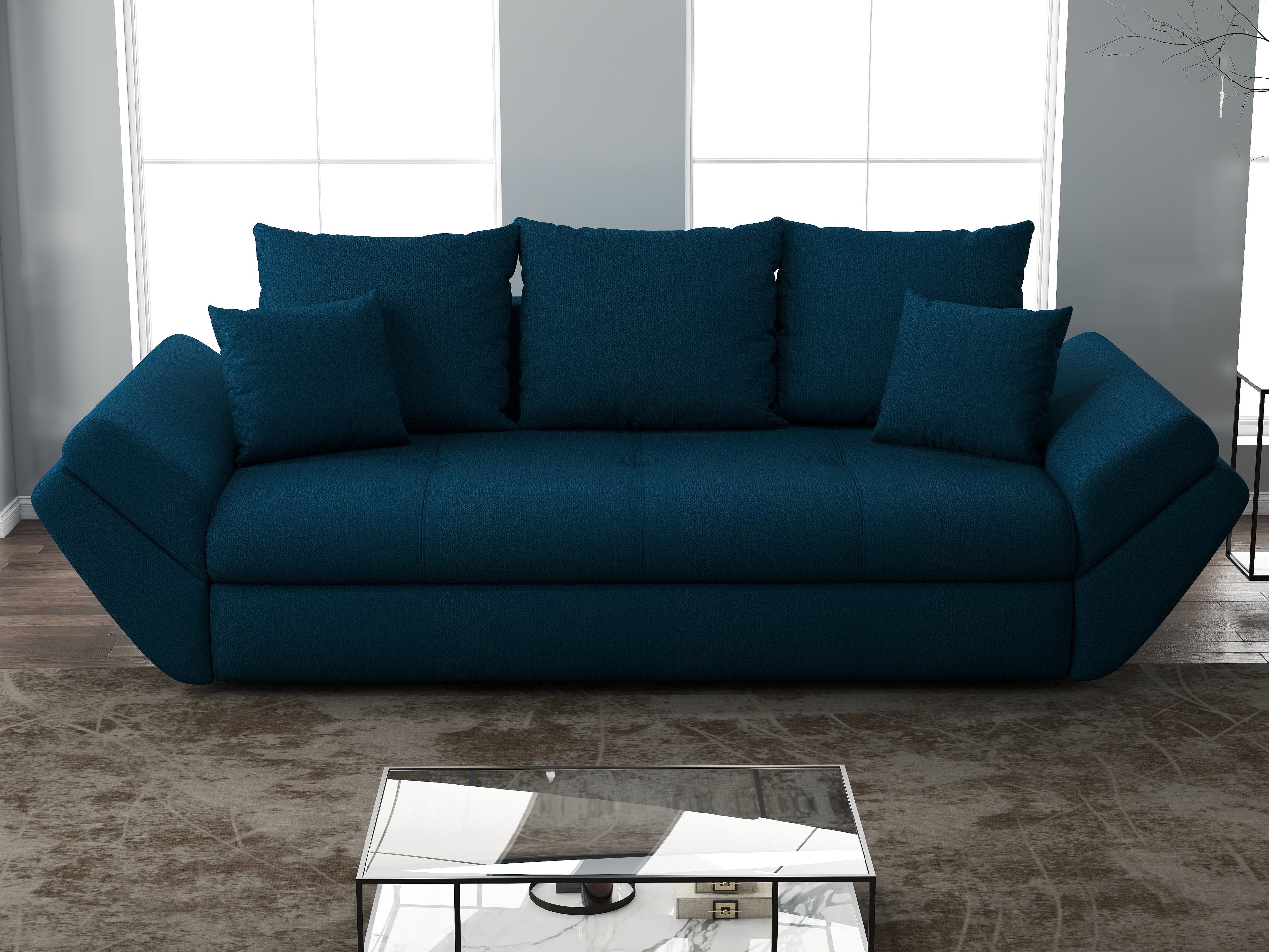 Canapea extensibilă dumonde cu ladă de depozitare si sezut confortabil din spuma high-density, Loana Enjoy Petrol 250x100 cm