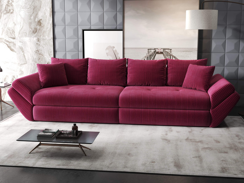 Canapea extensibilă dumonde cu ladă de depozitare si sezut confortabil din spuma high-density, Loana Zoom Rosu 300x100 cm