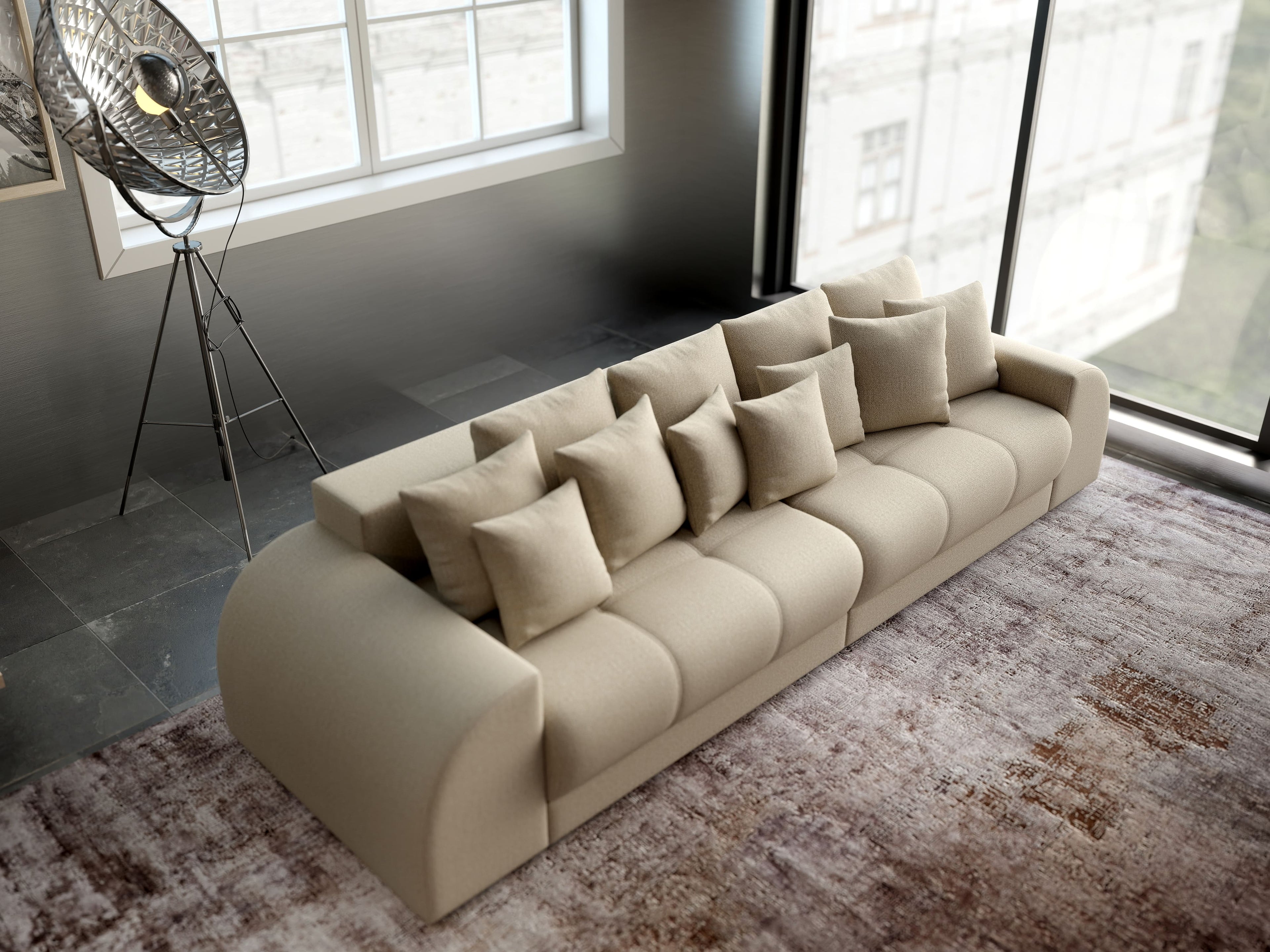 Canapea extensibilă dumonde cu 2 lăzi de depozitare si sezut confortabil din spuma high-density, Verona Enjoy Camel 310x100 cm