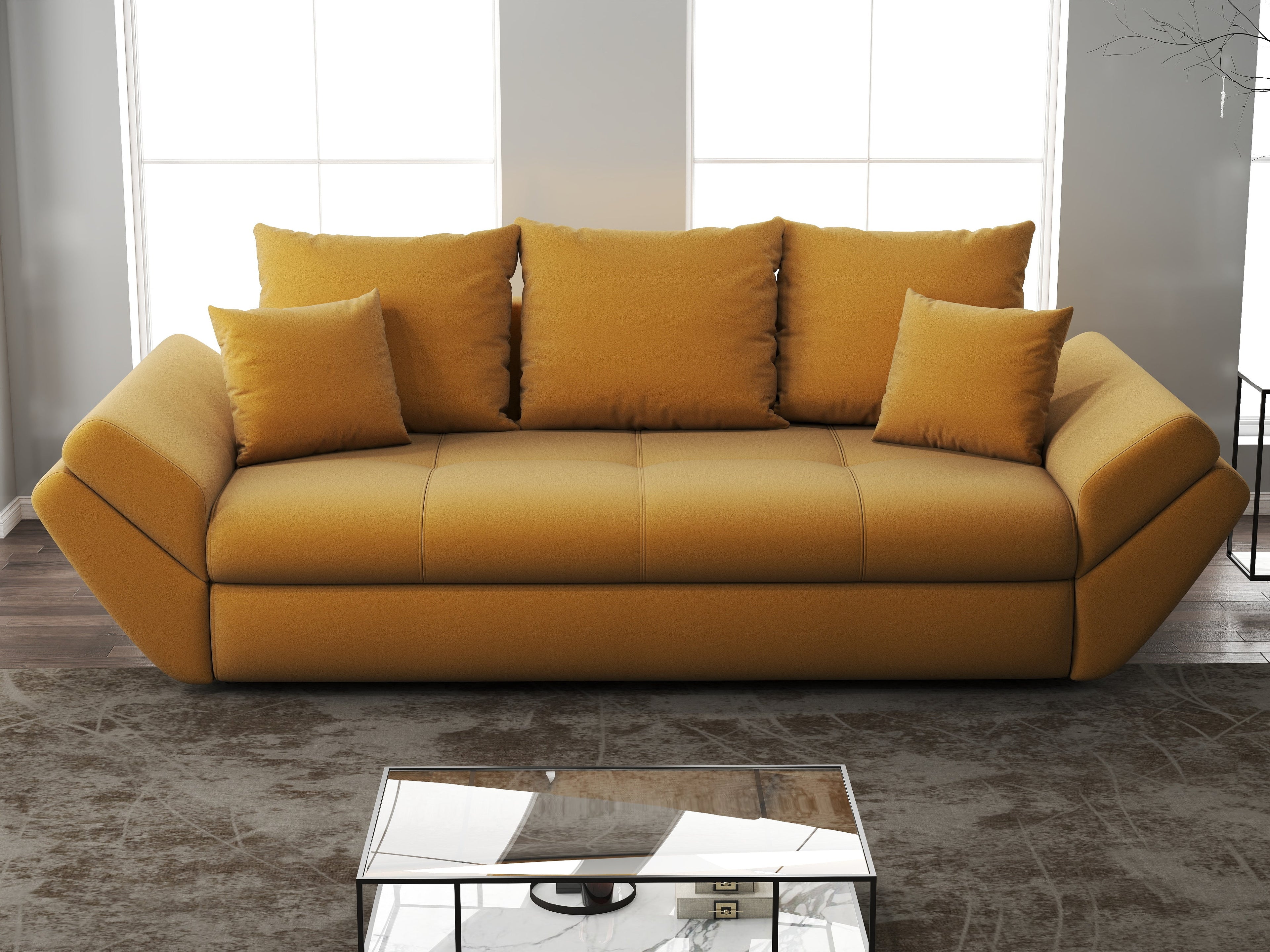 Canapea extensibilă dumonde cu ladă de depozitare si sezut confortabil din spuma high-density, Loana Royal Mustar 250x100 cm