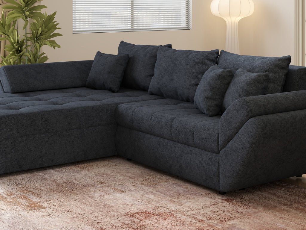Colțar extensibil dumonde cu ladă de depozitare si sezut confortabil din spuma high-density, Loana Enjoy Antracit 270x185 cm