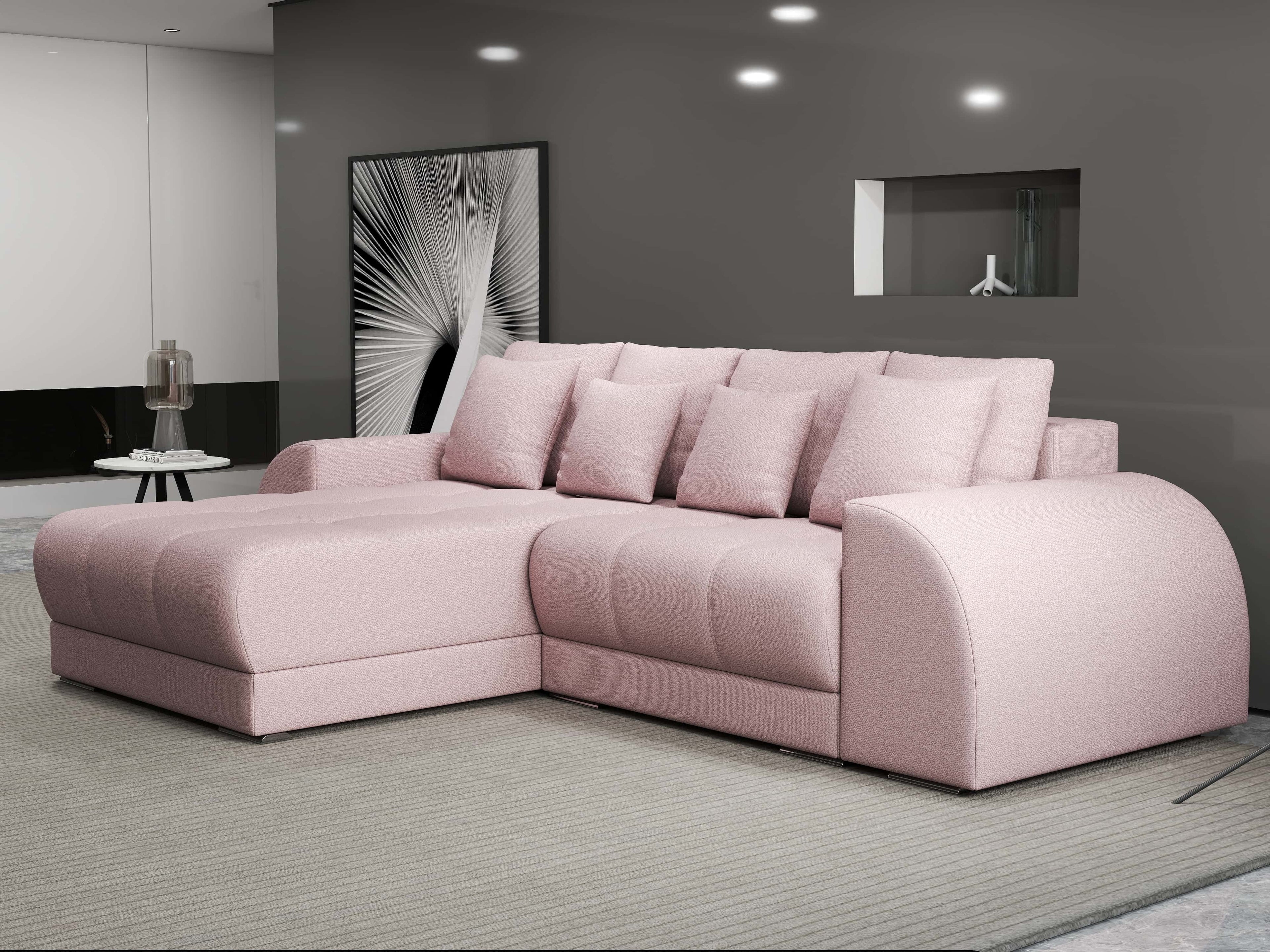 Colțar extensibil dumonde cu ladă de depozitare si sezut confortabil din spuma high-density, Verona Enjoy Roz 290x185 cm