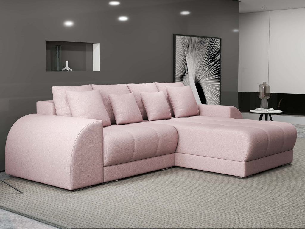 Colțar extensibil dumonde cu ladă de depozitare si sezut confortabil din spuma high-density, Verona Enjoy Roz II 290x185 cm