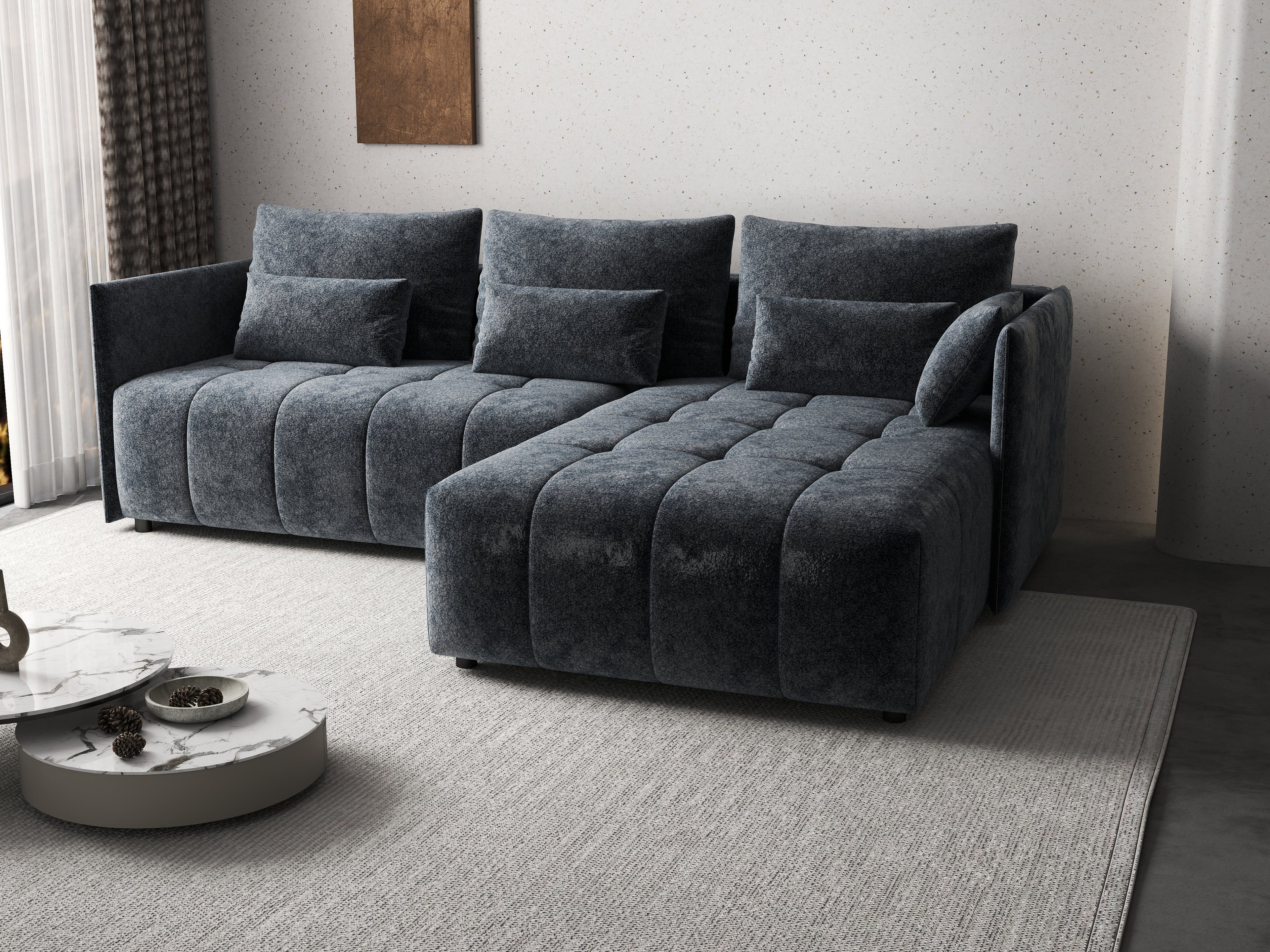 Colțar extensibil dumonde cu ladă de depozitare si sezut confortabil din spuma high-density, Malta Euphoria Grafit II 235x185 cm