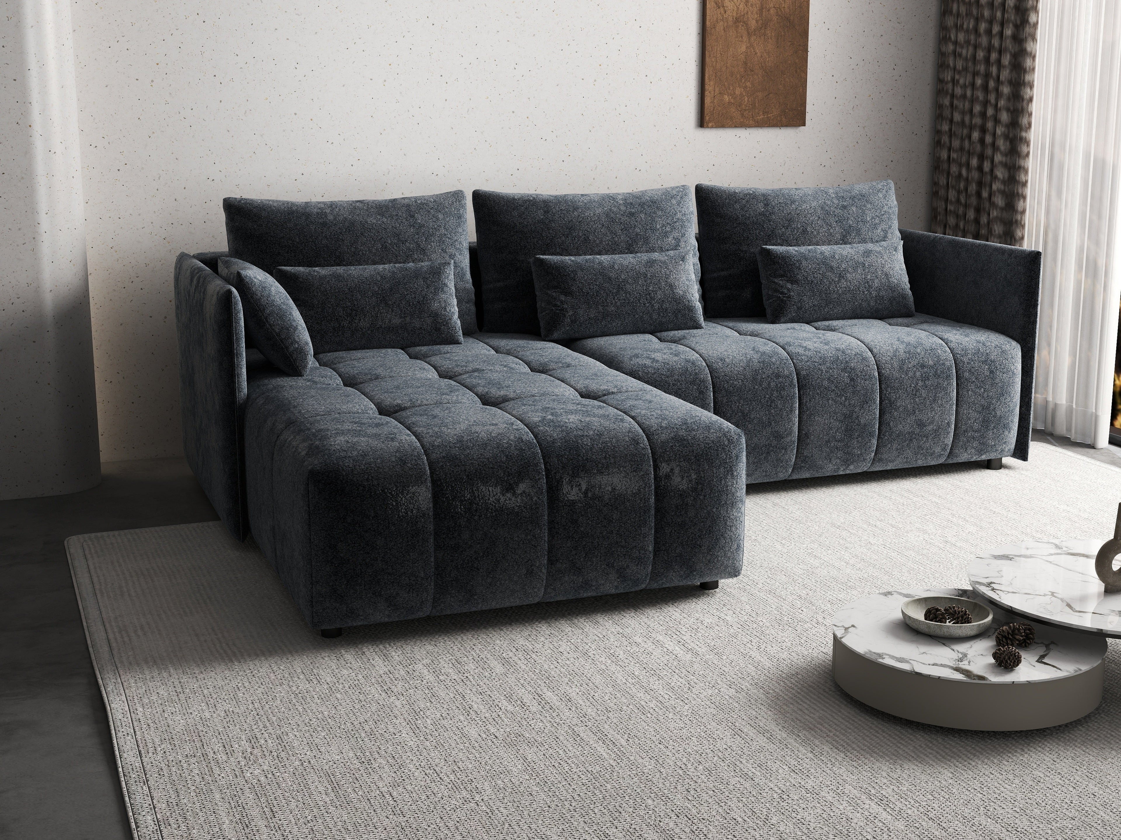 Colțar extensibil dumonde cu ladă de depozitare si sezut confortabil din spuma high-density, Malta Euphoria Grafit 235x185 cm