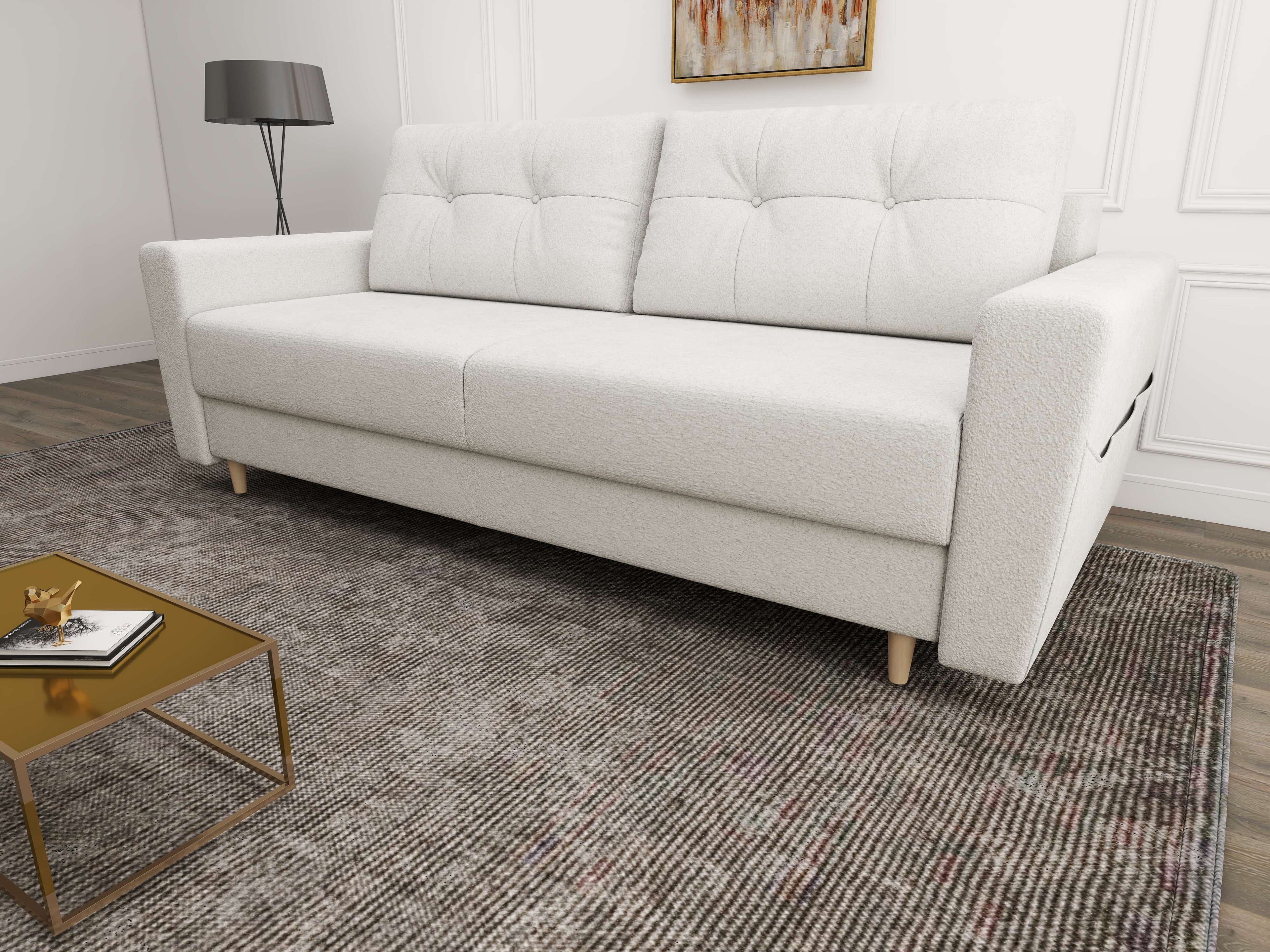 Canapea extensibilă dumonde cu ladă de depozitare si sezut confortabil din spuma high-density, Summer Euphoria Ivory 225x100 cm