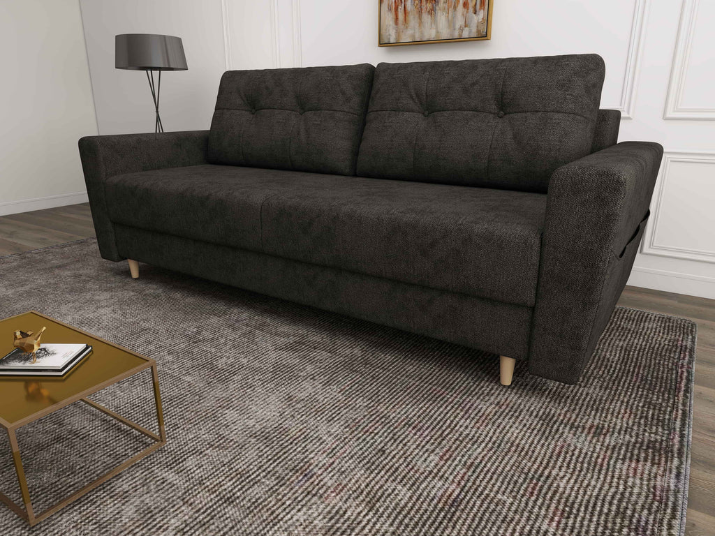 Canapea extensibilă dumonde cu ladă de depozitare si sezut confortabil din spuma high-density, Summer Enjoy Negru 225x100 cm