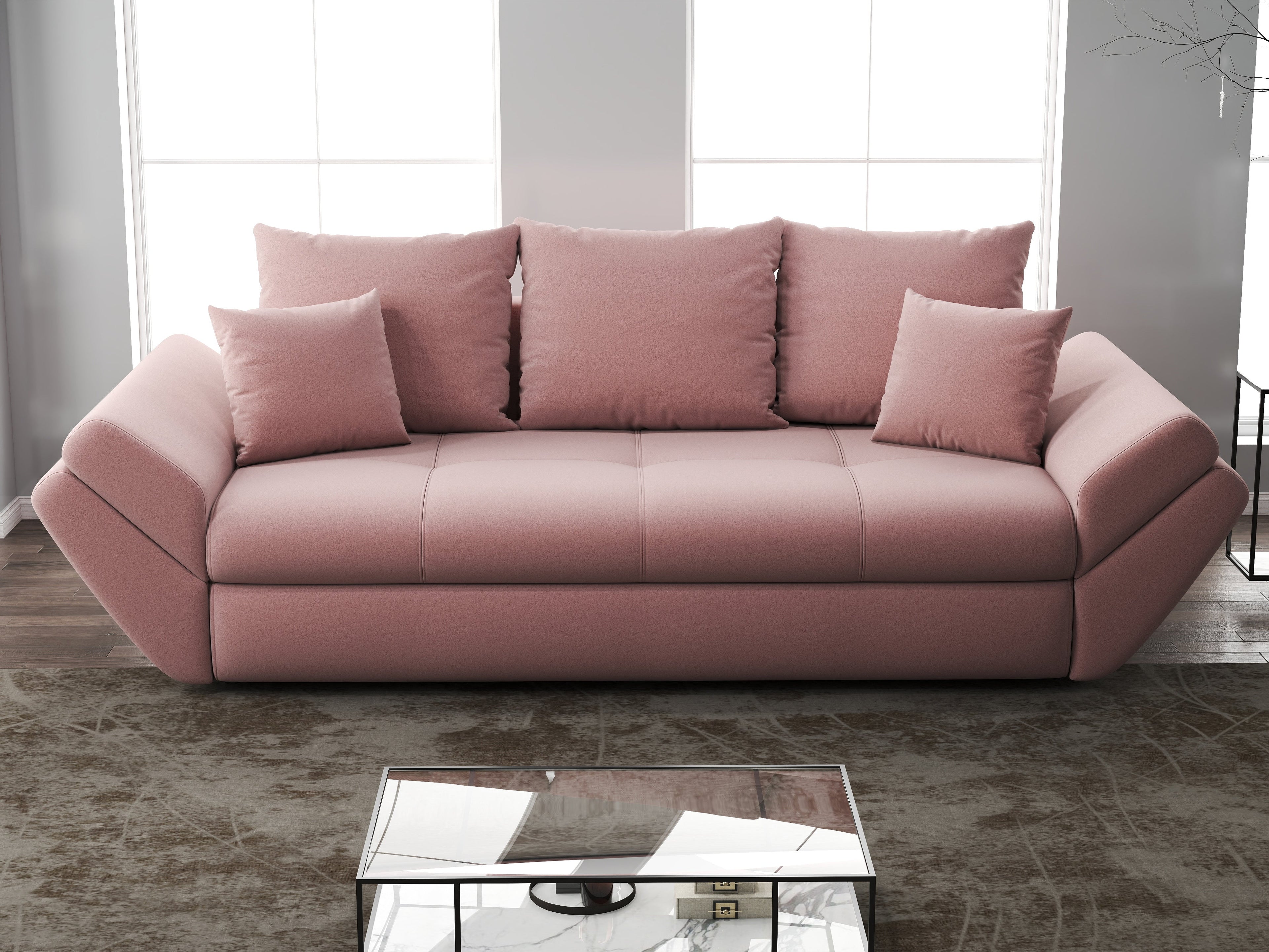 Canapea extensibilă dumonde cu ladă de depozitare si sezut confortabil din spuma high-density, Loana Royal Pink 250x100 cm
