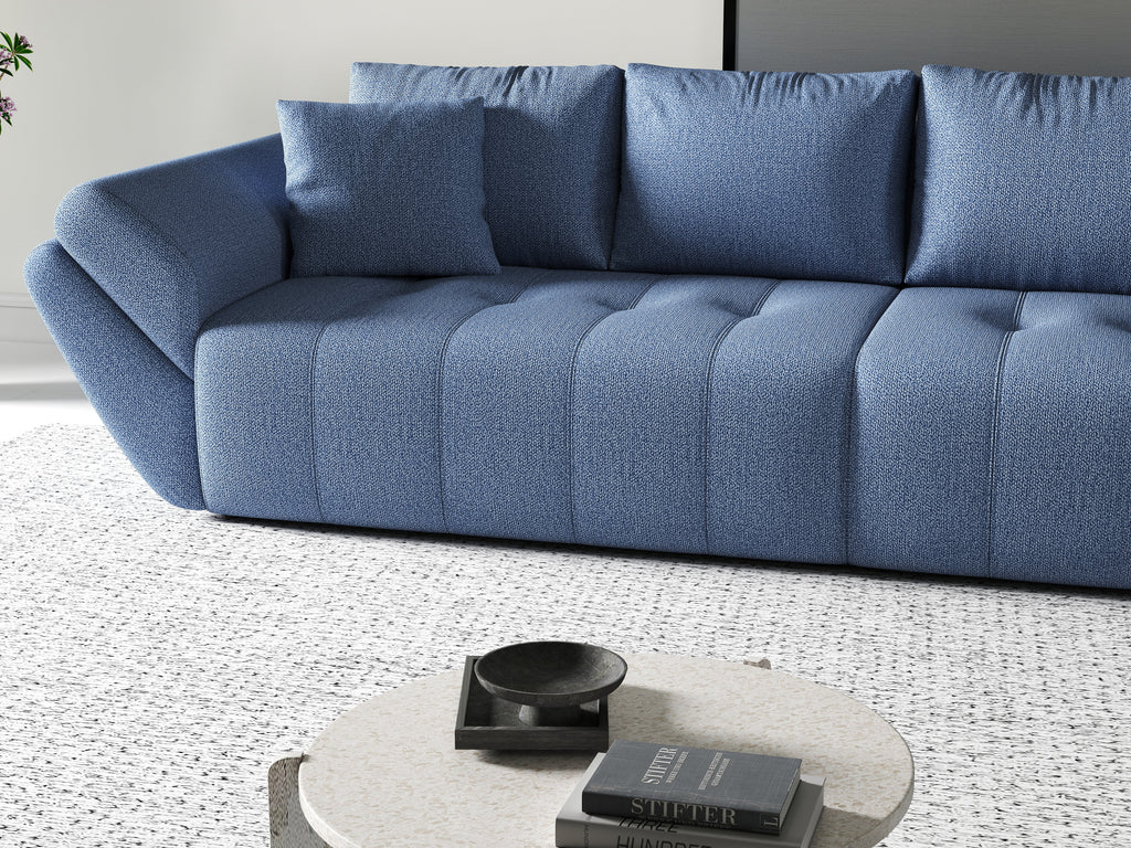 Canapea extensibilă dumonde cu ladă de depozitare si sezut confortabil din spuma high-density, Berlin Enjoy Blue 300x100 cm