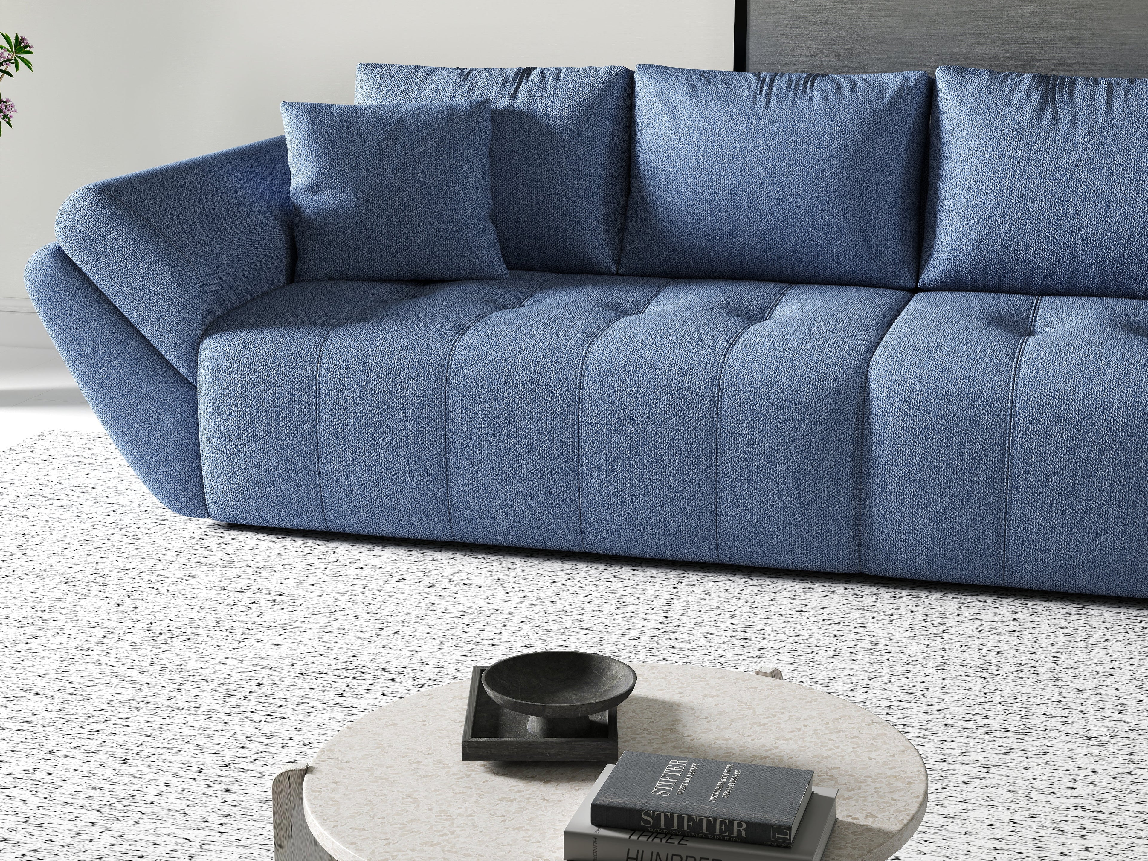 Canapea extensibilă dumonde cu ladă de depozitare si sezut confortabil din spuma high-density, Berlin Enjoy Blue 300x100 cm