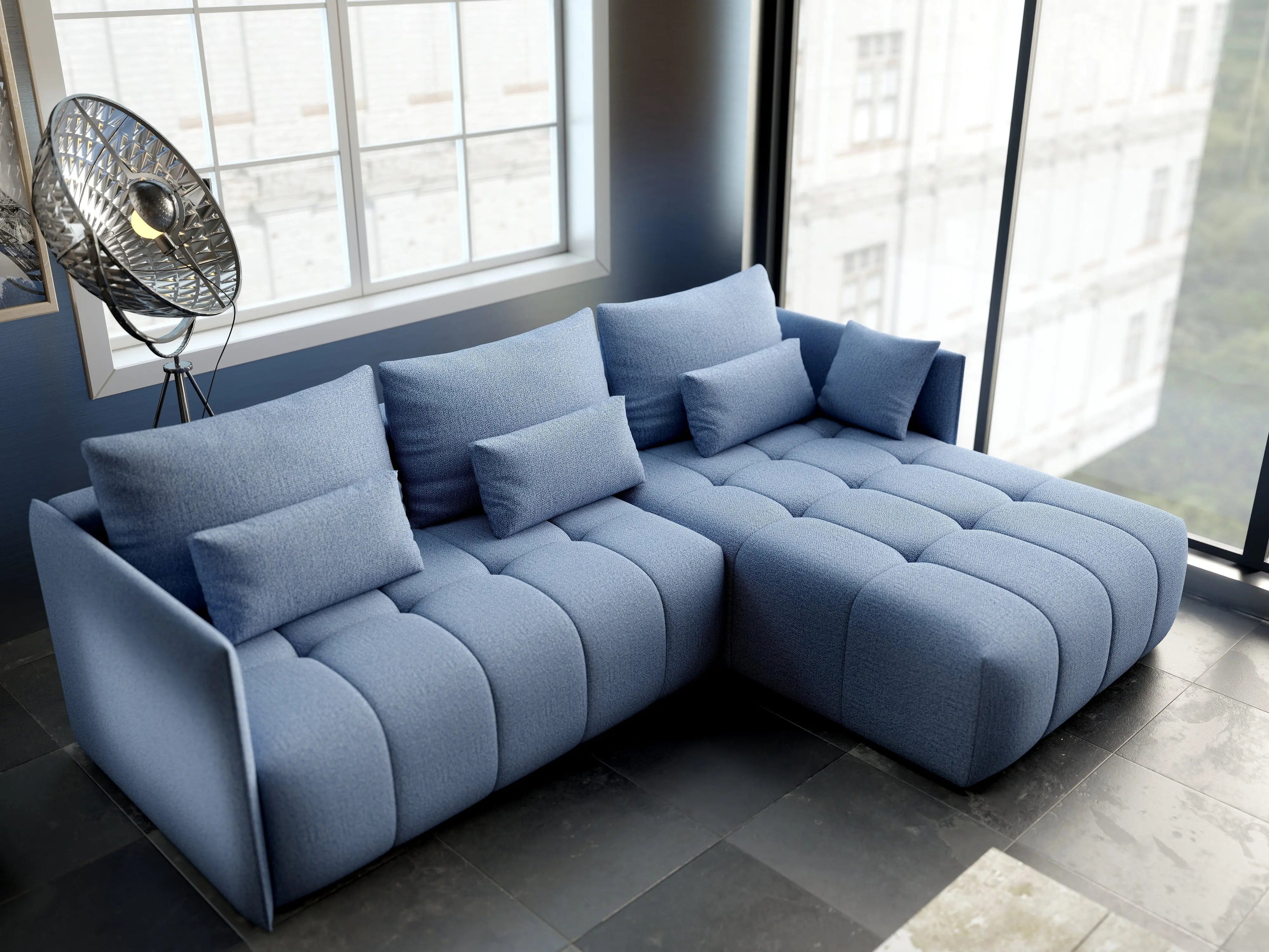 Colțar extensibil dumonde cu ladă de depozitare si sezut confortabil din spuma high-density, Malta Enjoy Blue II 235x185 cm