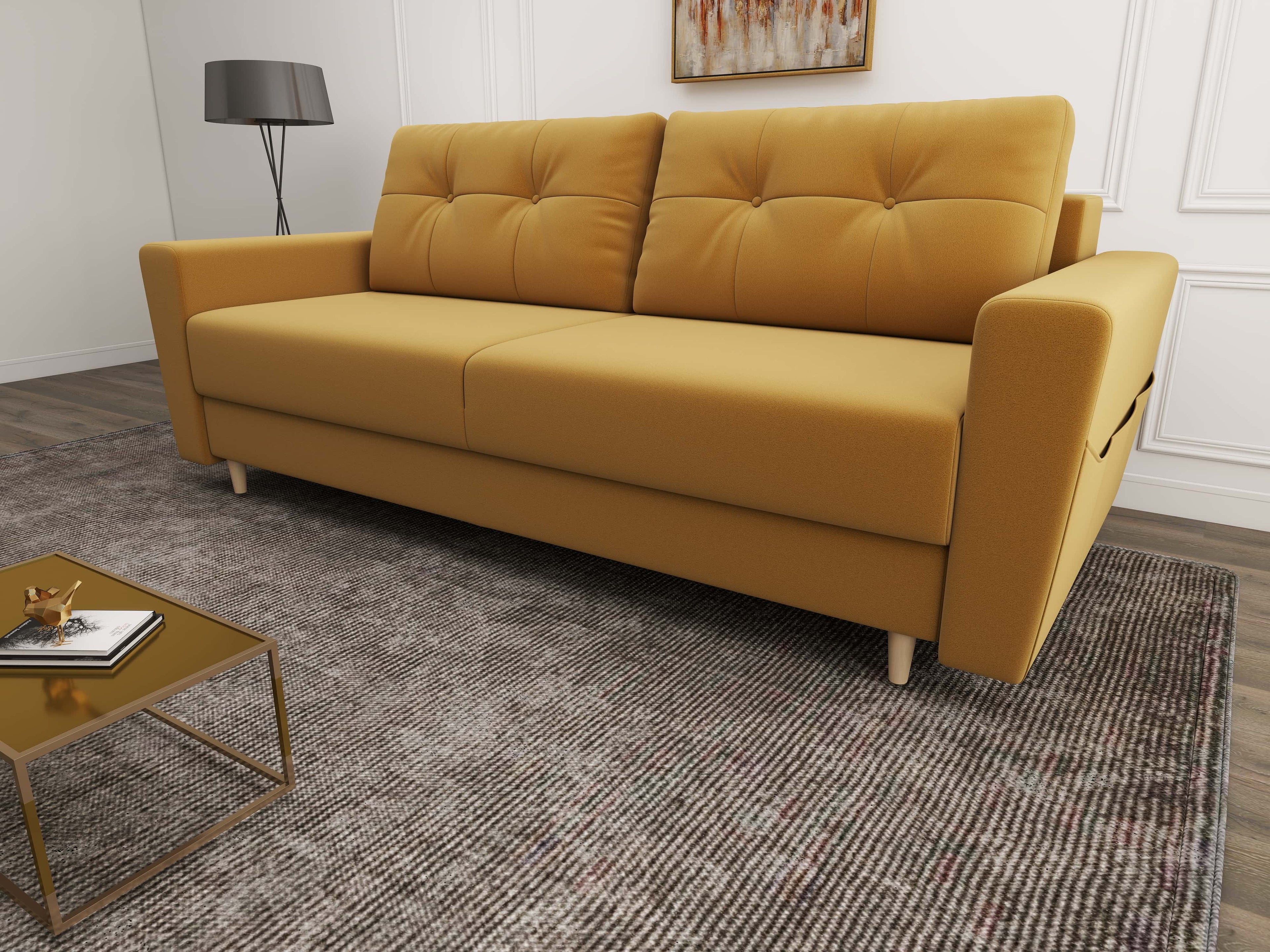 Canapea extensibilă dumonde cu ladă de depozitare si sezut confortabil din spuma high-density, Summer Royal Mustar 225x100 cm