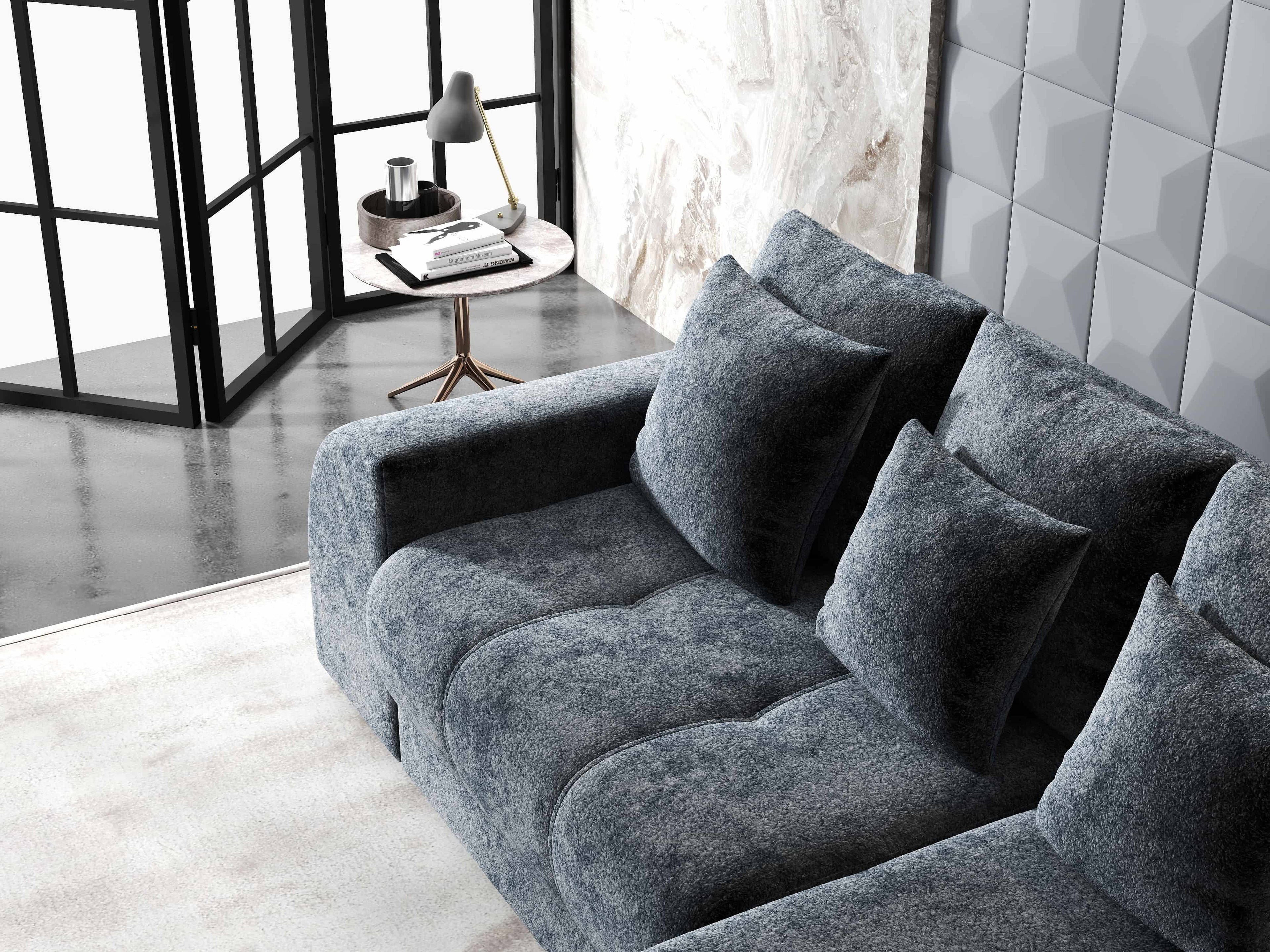 Colțar extensibil dumonde cu ladă de depozitare si sezut confortabil din spuma high-density, Verona Euphoria Grafit II 290x185 cm