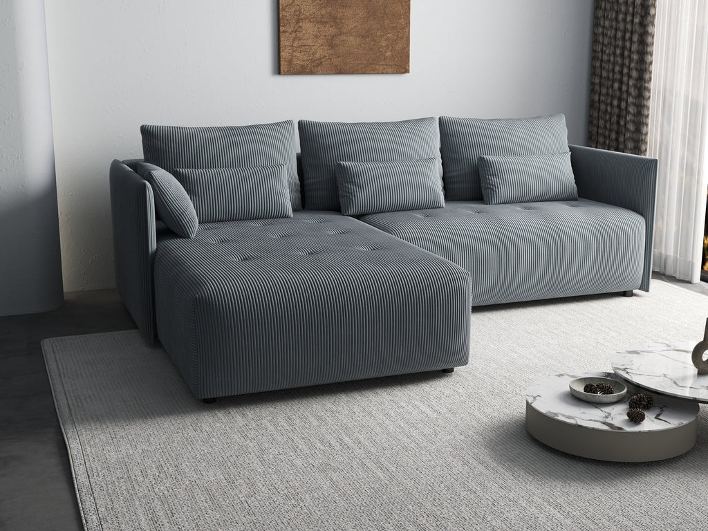 Colțar extensibil dumonde cu ladă de depozitare si sezut confortabil din spuma high-density, Malta Zoom Grey 235x185 cm