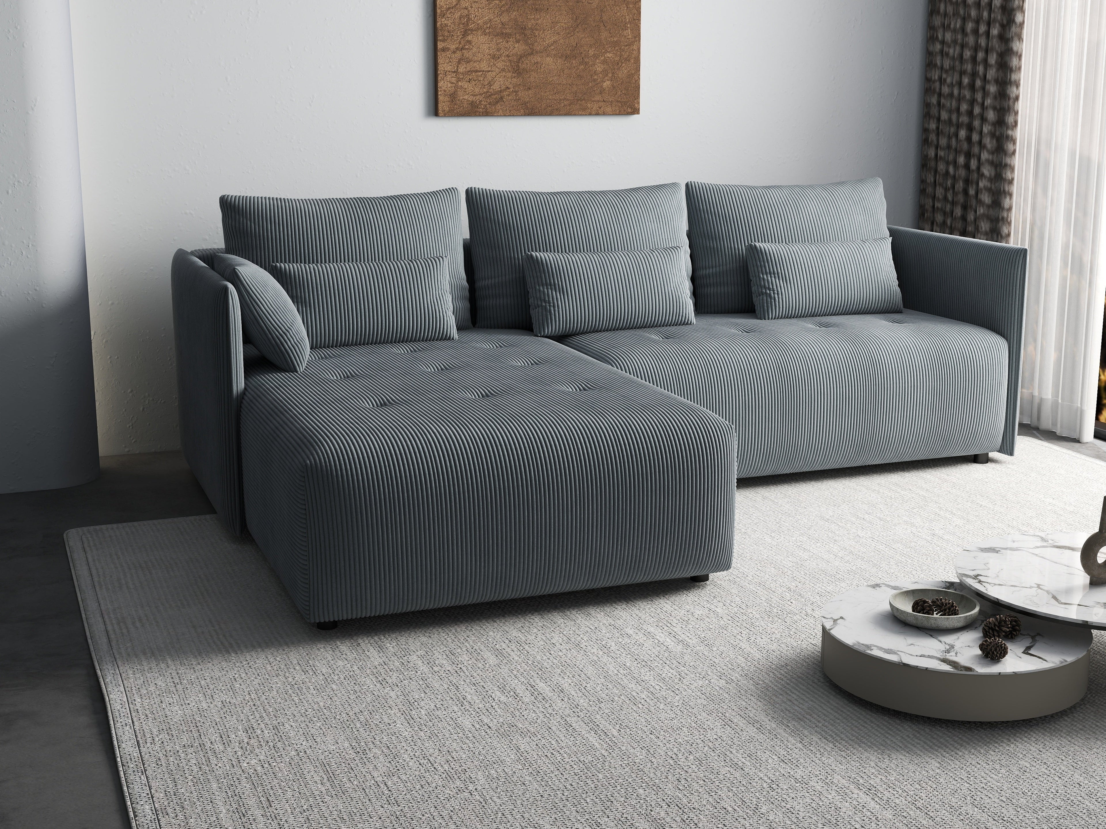 Colțar extensibil dumonde cu ladă de depozitare si sezut confortabil din spuma high-density, Malta Zoom Grey 235x185 cm