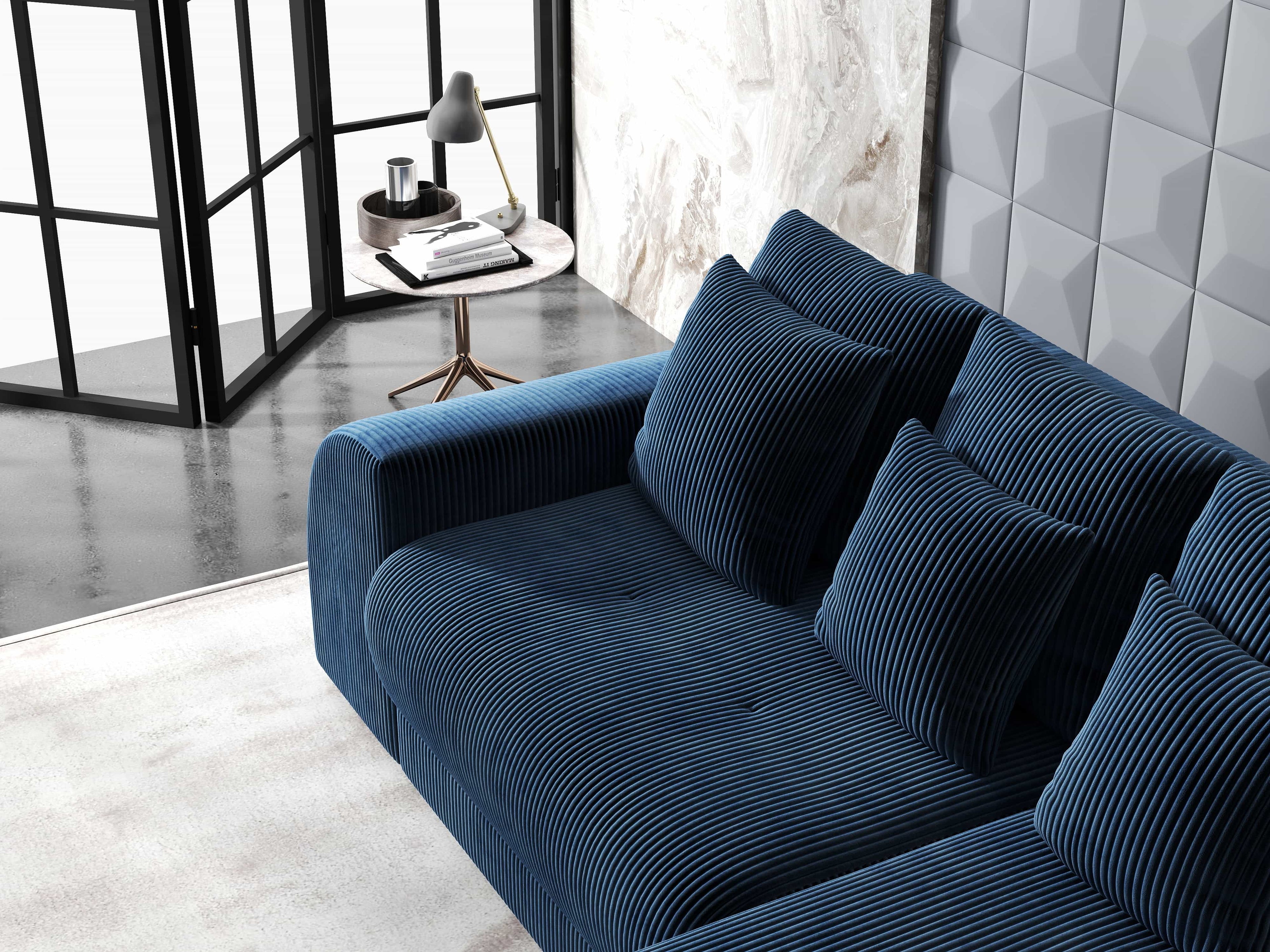 Colțar extensibil dumonde cu ladă de depozitare si sezut confortabil din spuma high-density, Verona Zoom Albastru II 290x185 cm