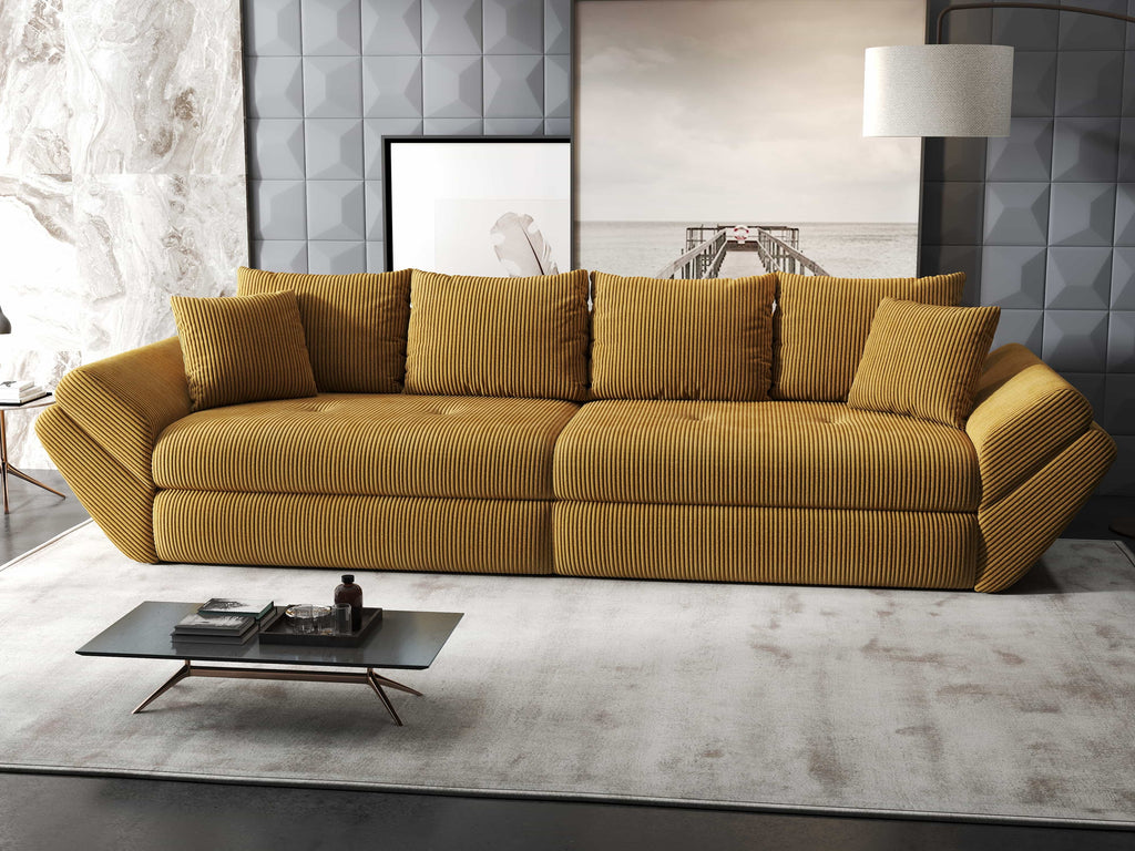 Canapea extensibilă dumonde cu ladă de depozitare si sezut confortabil din spuma high-density, Loana Zoom Mustar 300x100 cm