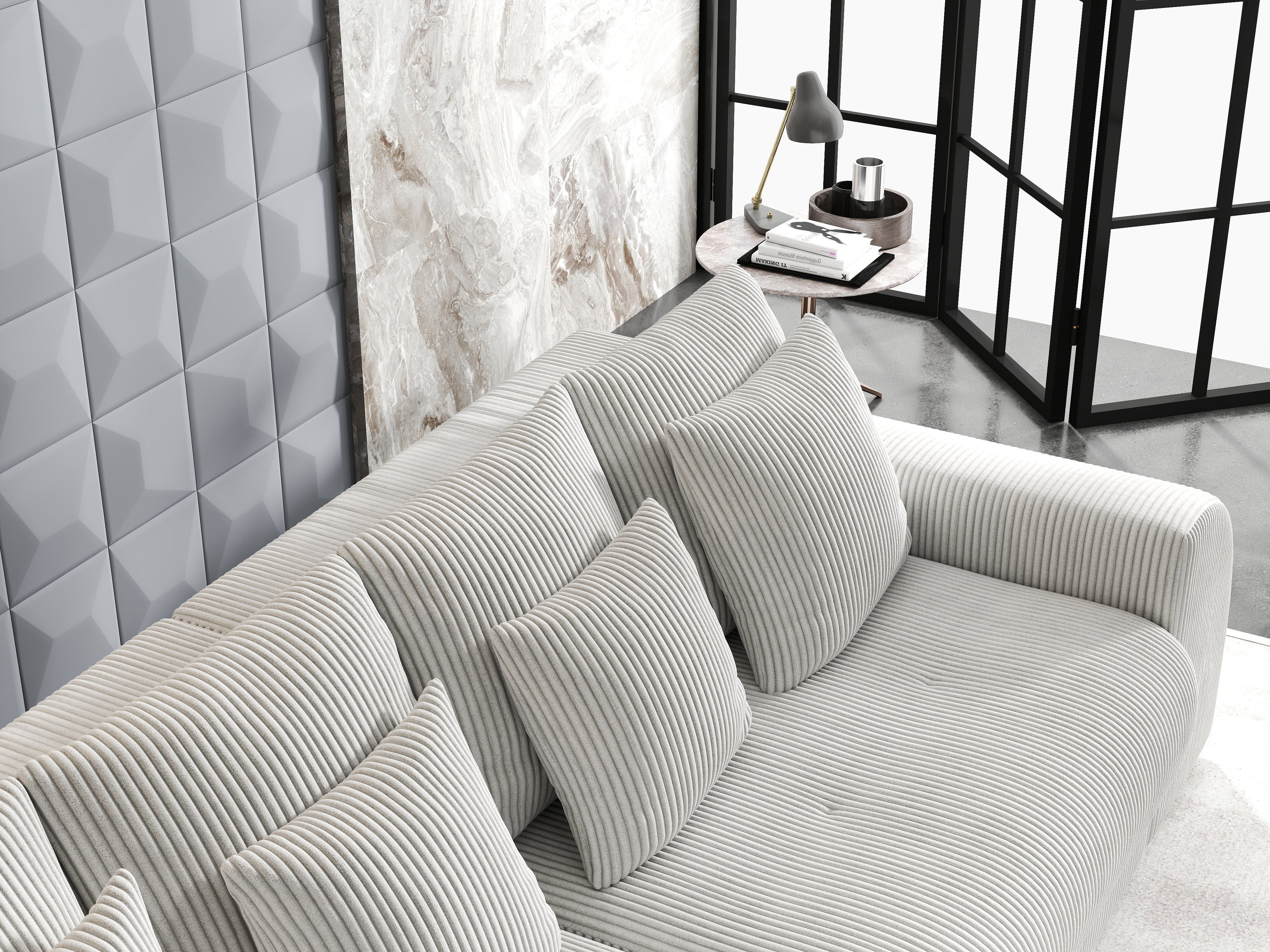 Colțar extensibil dumonde cu ladă de depozitare si sezut confortabil din spuma high-density, Verona Zoom Crem 290x185 cm