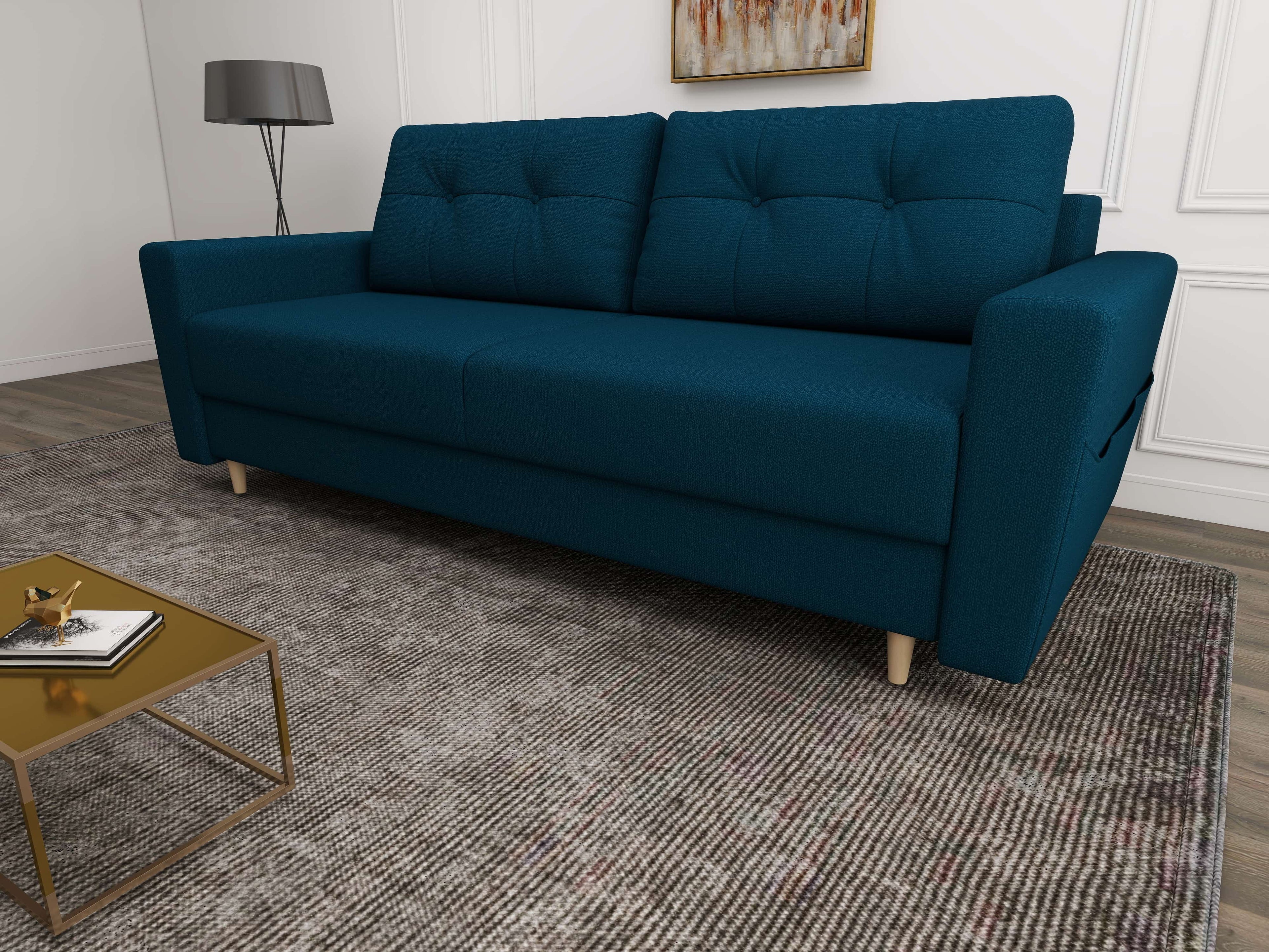 Canapea extensibilă dumonde cu ladă de depozitare si sezut confortabil din spuma high-density, Summer Enjoy Petrol 225x100 cm