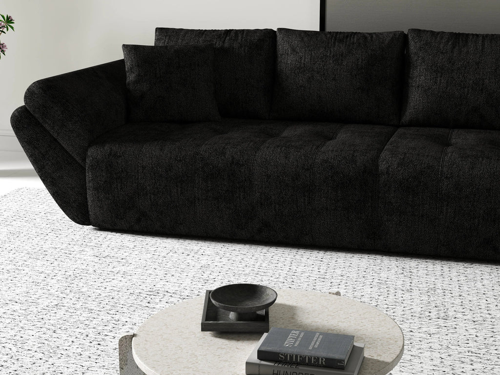 Canapea extensibilă dumonde cu ladă de depozitare si sezut confortabil din spuma high-density, Berlin Enjoy Black 300x100 cm