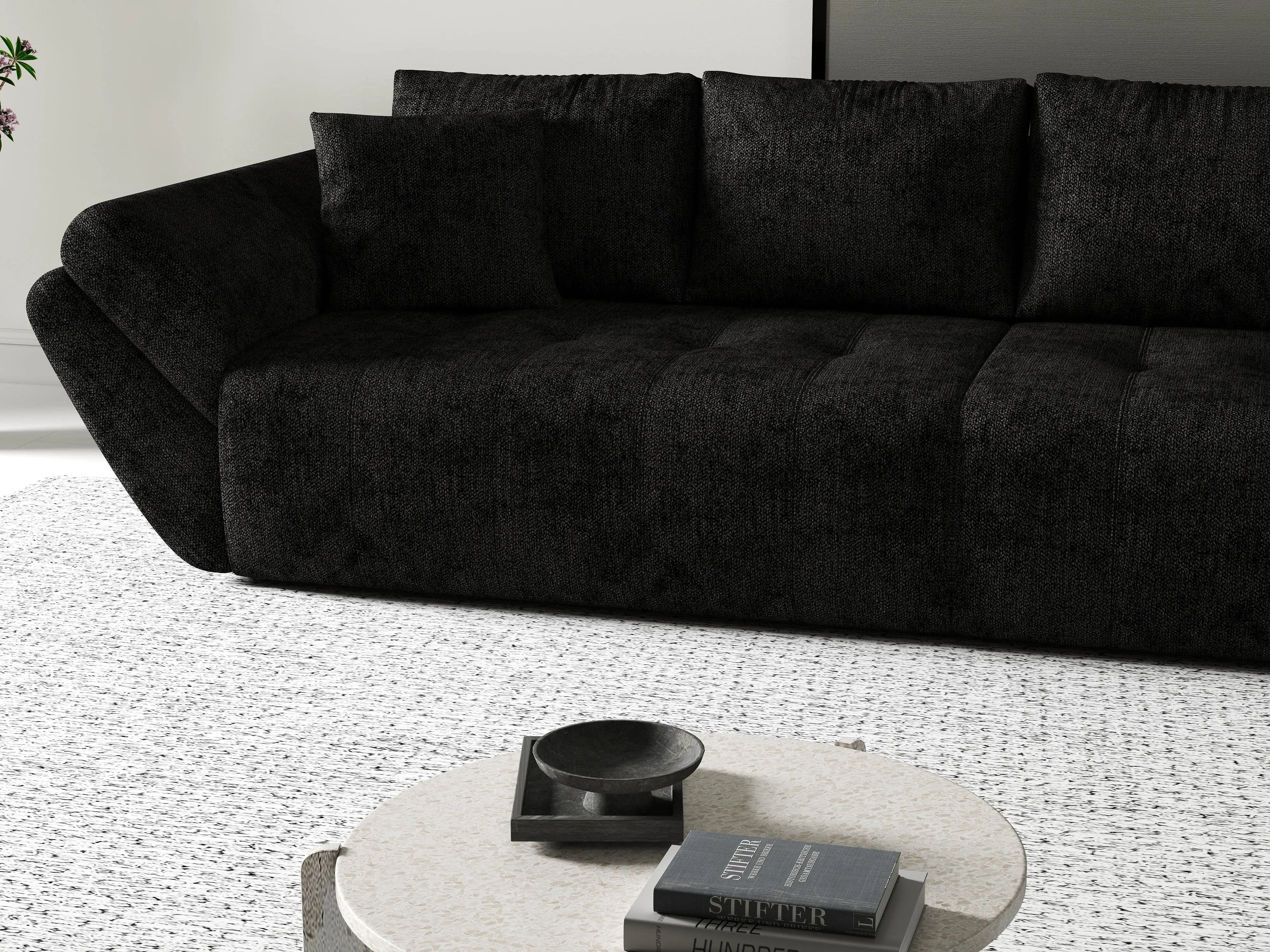 Canapea extensibilă dumonde cu ladă de depozitare si sezut confortabil din spuma high-density, Berlin Enjoy Black 300x100 cm