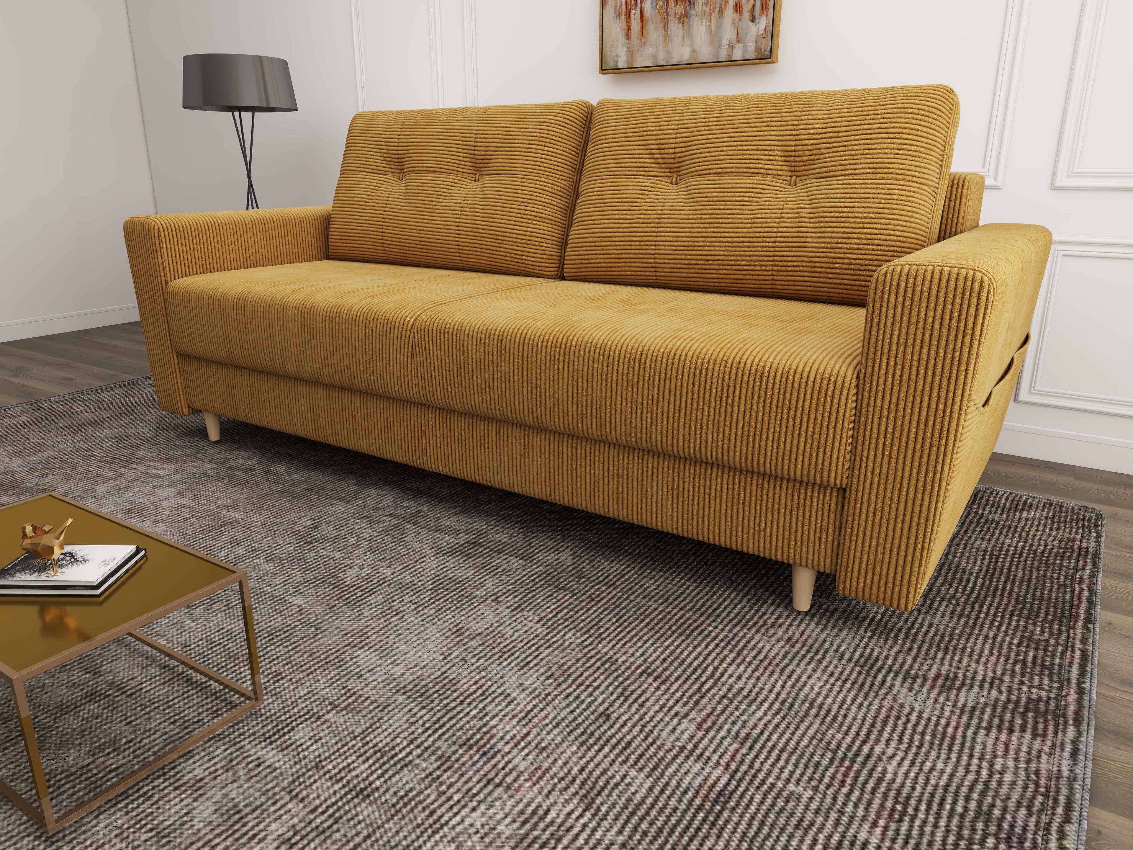 Canapea extensibilă dumonde cu ladă de depozitare si sezut confortabil din spuma high-density, Summer Zoom Mustar 225x100 cm