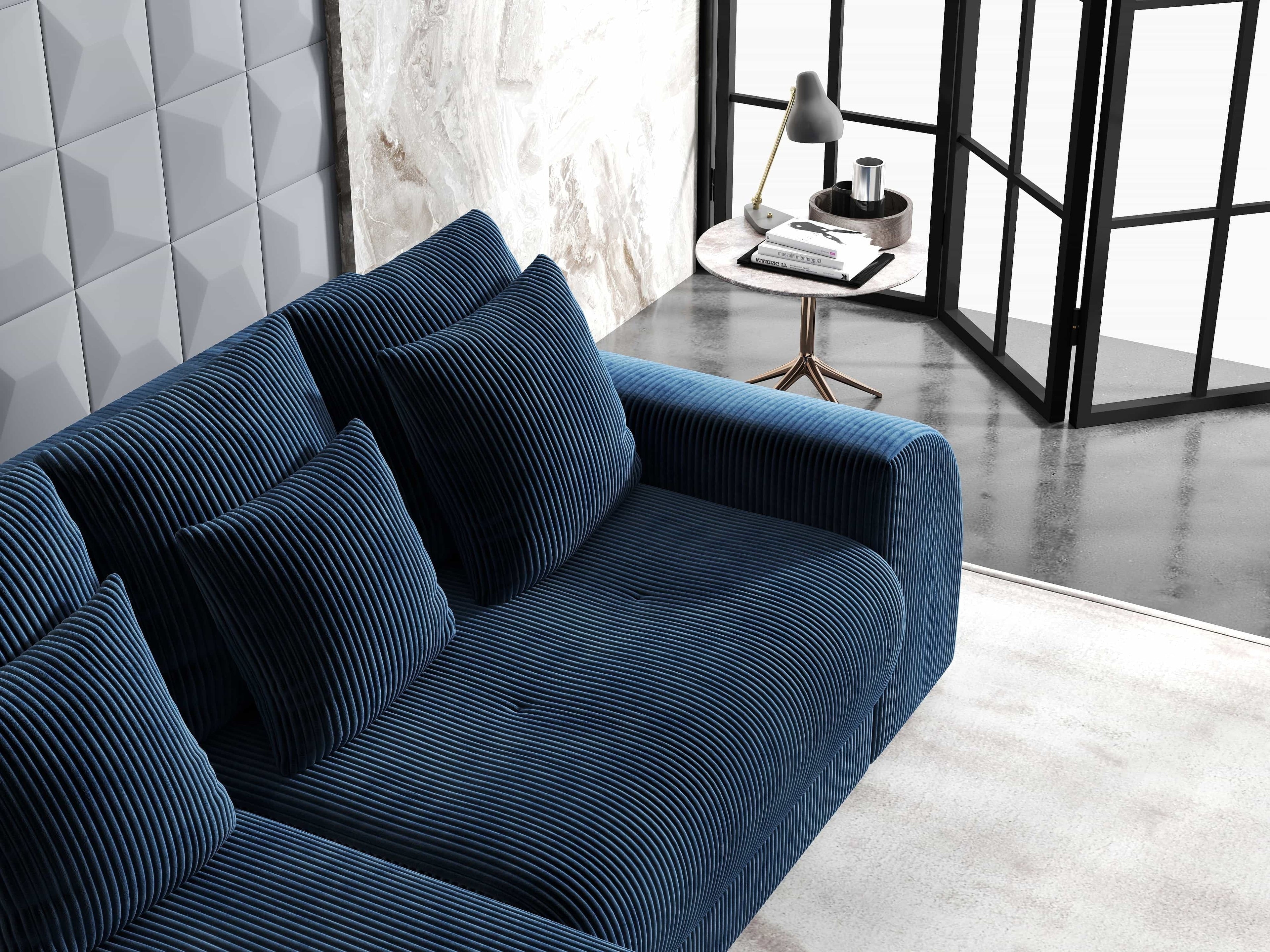 Colțar extensibil dumonde cu ladă de depozitare si sezut confortabil din spuma high-density, Verona Zoom Albastru 290x185 cm