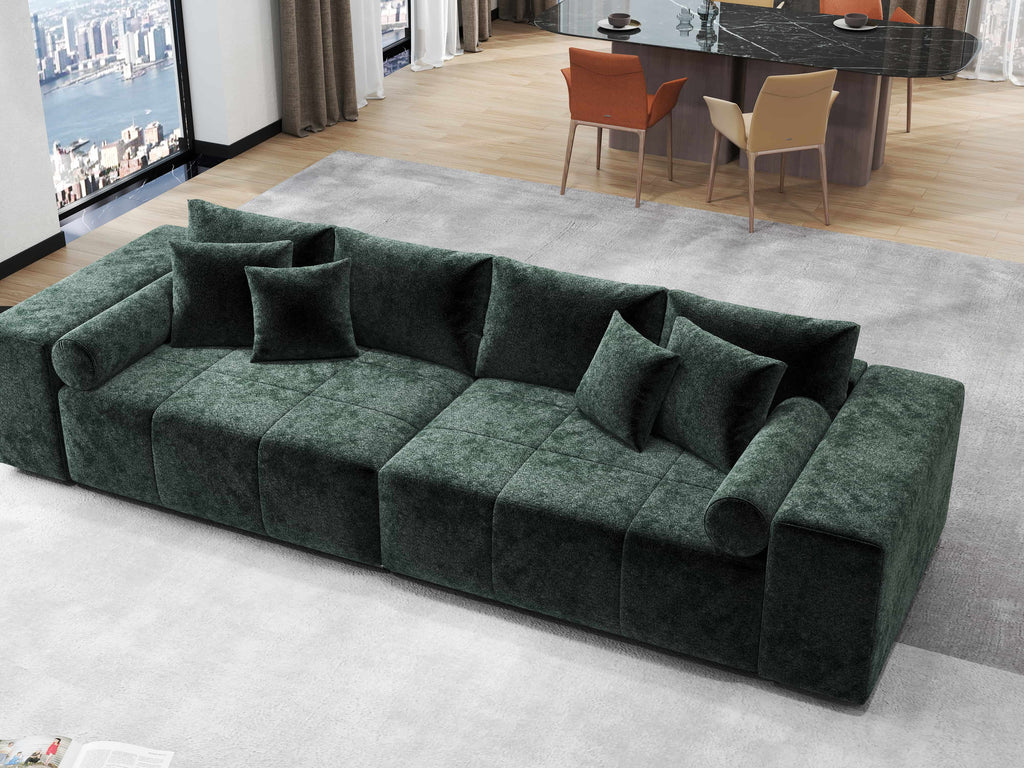 Canapea extensibilă dumonde cu ladă de depozitare si sezut confortabil din spuma high-density, Marbela Euphoria Green XXL 295x100 cm