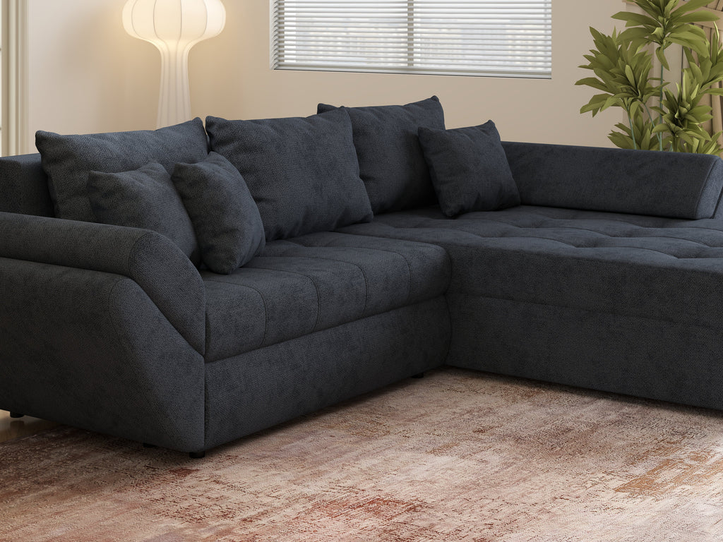 Colțar extensibil dumonde cu ladă de depozitare si sezut confortabil din spuma high-density, Loana Enjoy Antracit II 270x185 cm