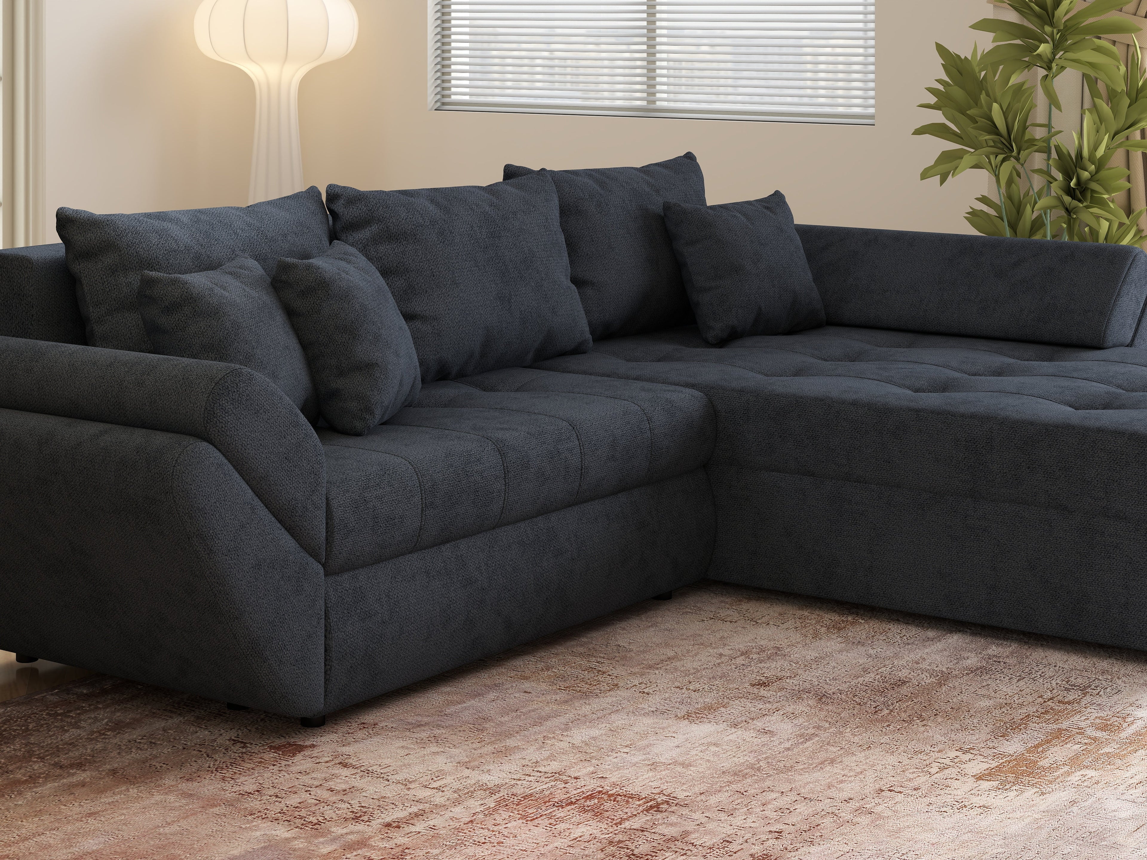 Colțar extensibil dumonde cu ladă de depozitare si sezut confortabil din spuma high-density, Loana Enjoy Antracit II 270x185 cm