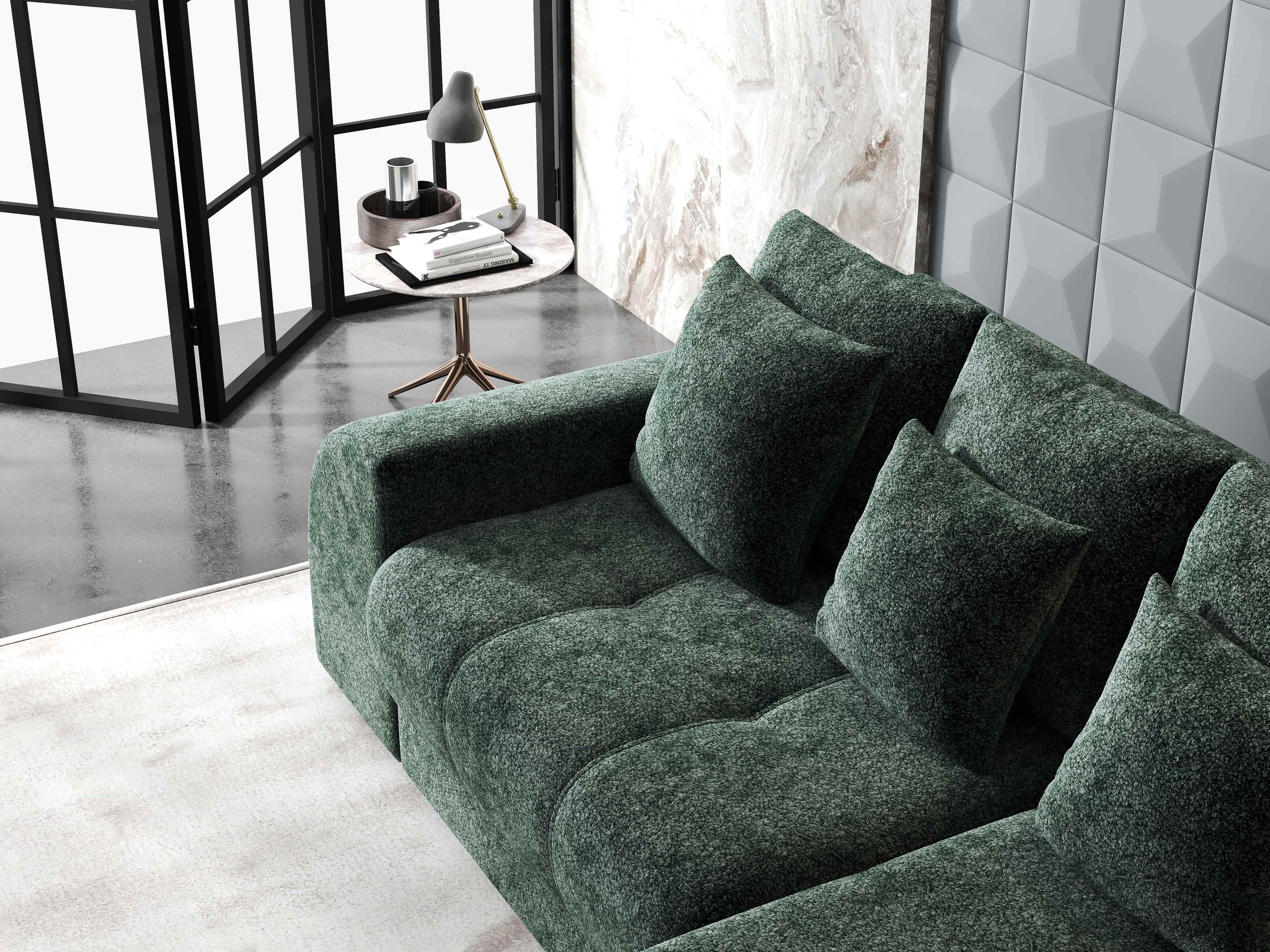 Colțar extensibil dumonde cu ladă de depozitare si sezut confortabil din spuma high-density, Verona Euphoria Verde II 290x185 cm