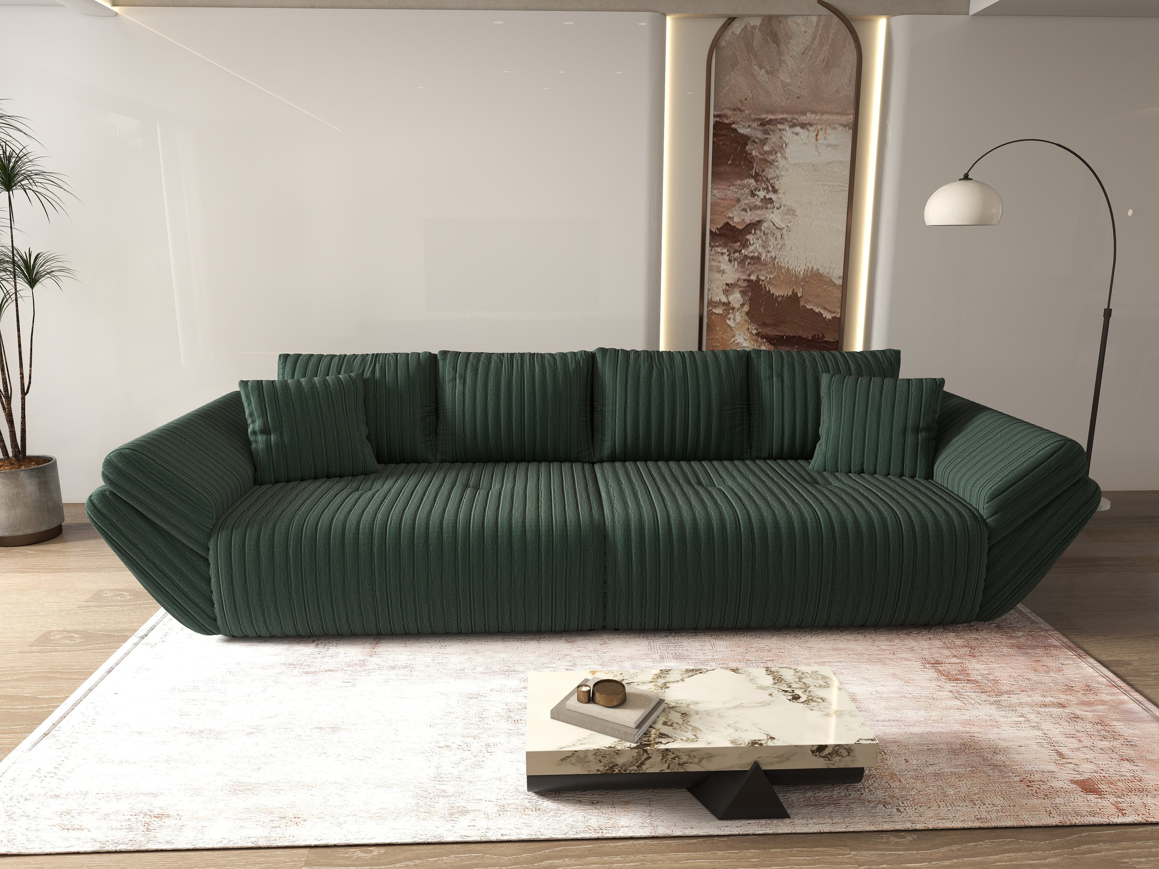 Canapea extensibilă dumonde cu ladă de depozitare si sezut confortabil din spuma high-density, Berlin Ambience Green 300x100 cm