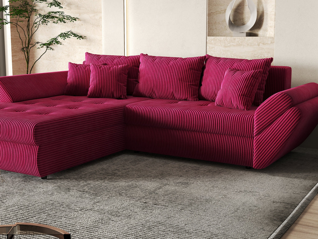 Colțar extensibil dumonde cu ladă de depozitare si sezut confortabil din spuma high-density, Loana Zoom Red 270x185 cm