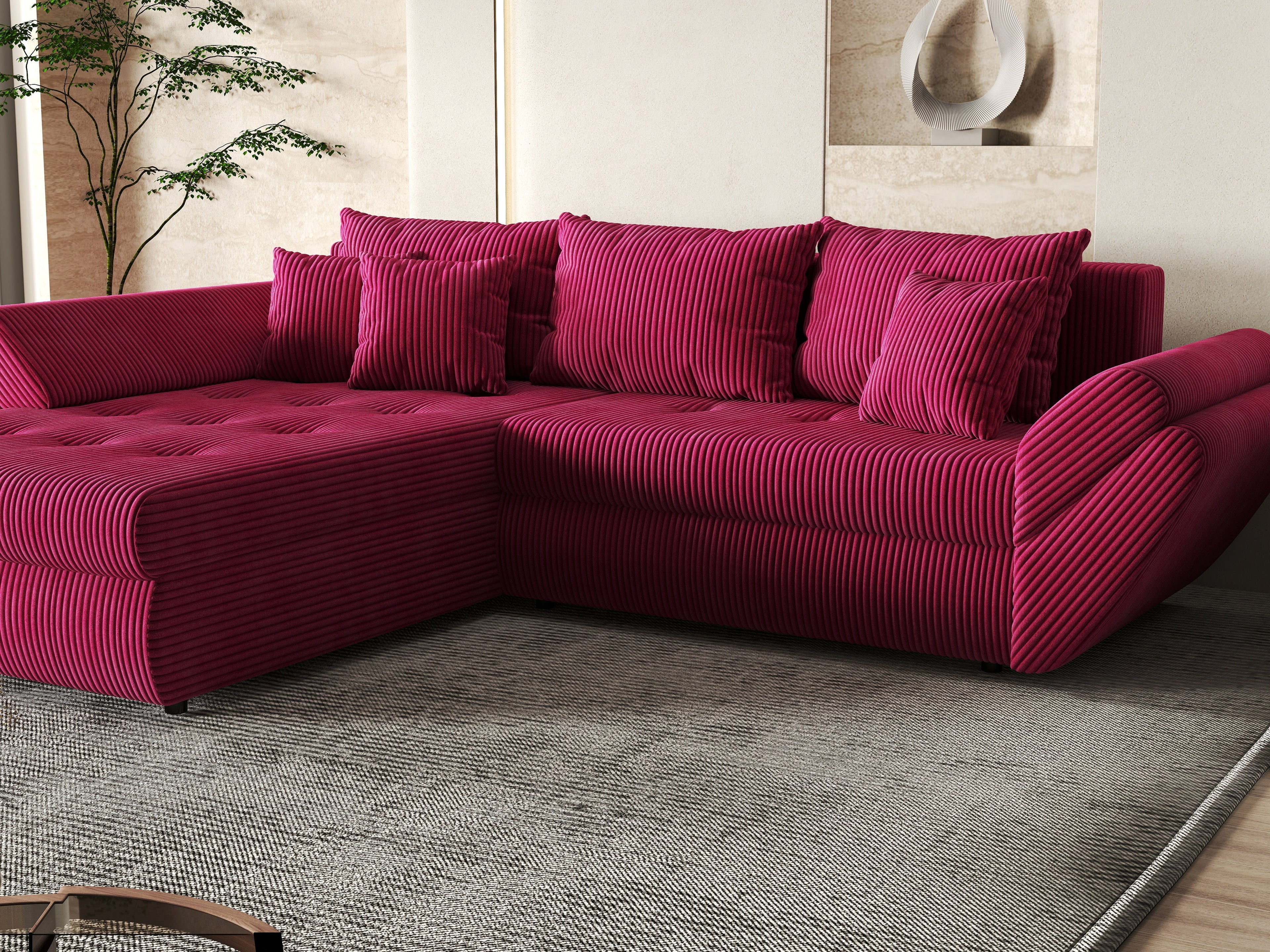 Colțar extensibil dumonde cu ladă de depozitare si sezut confortabil din spuma high-density, Loana Zoom Red 270x185 cm
