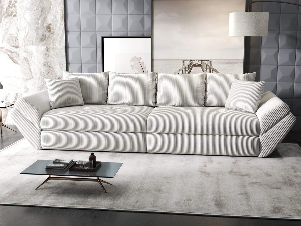 Canapea extensibilă dumonde cu ladă de depozitare si sezut confortabil din spuma high-density, Loana Zoom Cream 300x100 cm