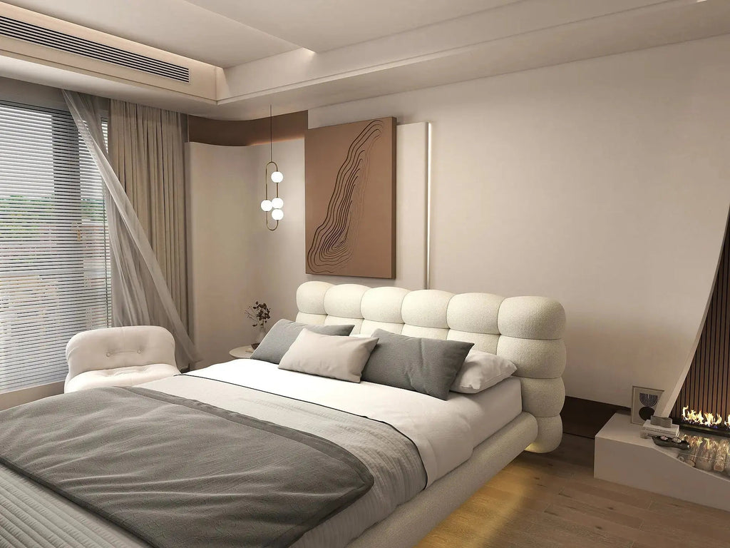 Pat dormitor dumonde, tapitat gri cu LED, "floating bed" Cloud 180x200 cm, somiera inclusa