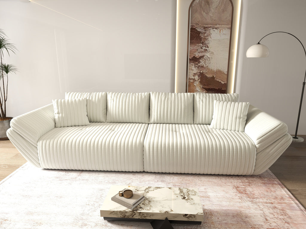 Canapea extensibilă dumonde cu ladă de depozitare si sezut confortabil din spuma high-density, Berlin Ambience Ivory 300x100 cm