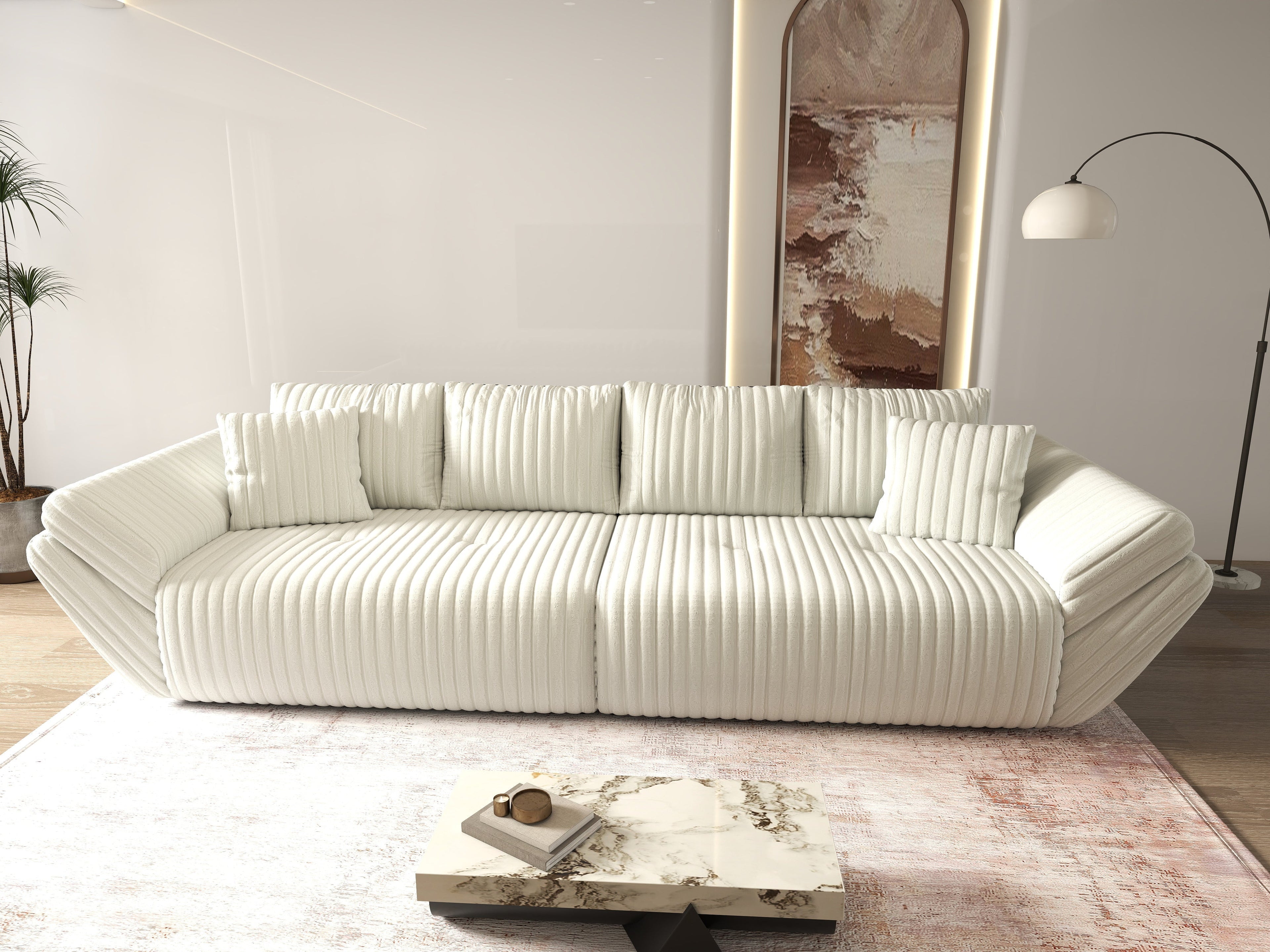Canapea extensibilă dumonde cu ladă de depozitare si sezut confortabil din spuma high-density, Berlin Ambience Ivory 300x100 cm