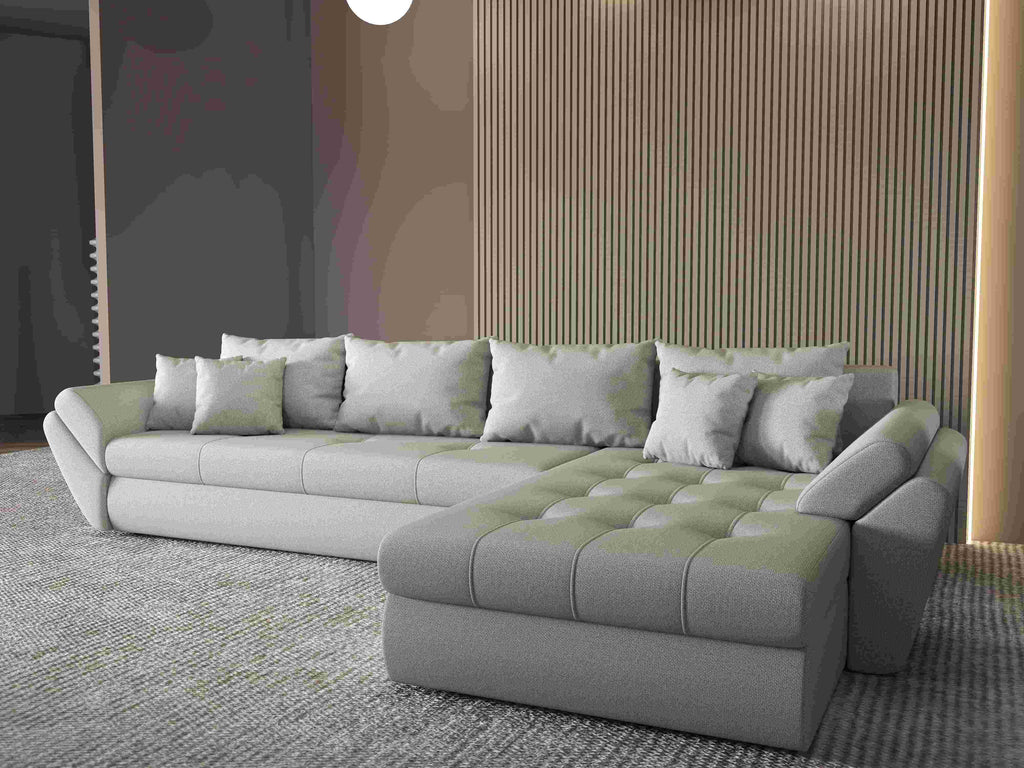 Colțar extensibil dumonde cu ladă de depozitare si sezut confortabil din spuma high-density, Loana XL Enjoy Beige II 335x185 cm