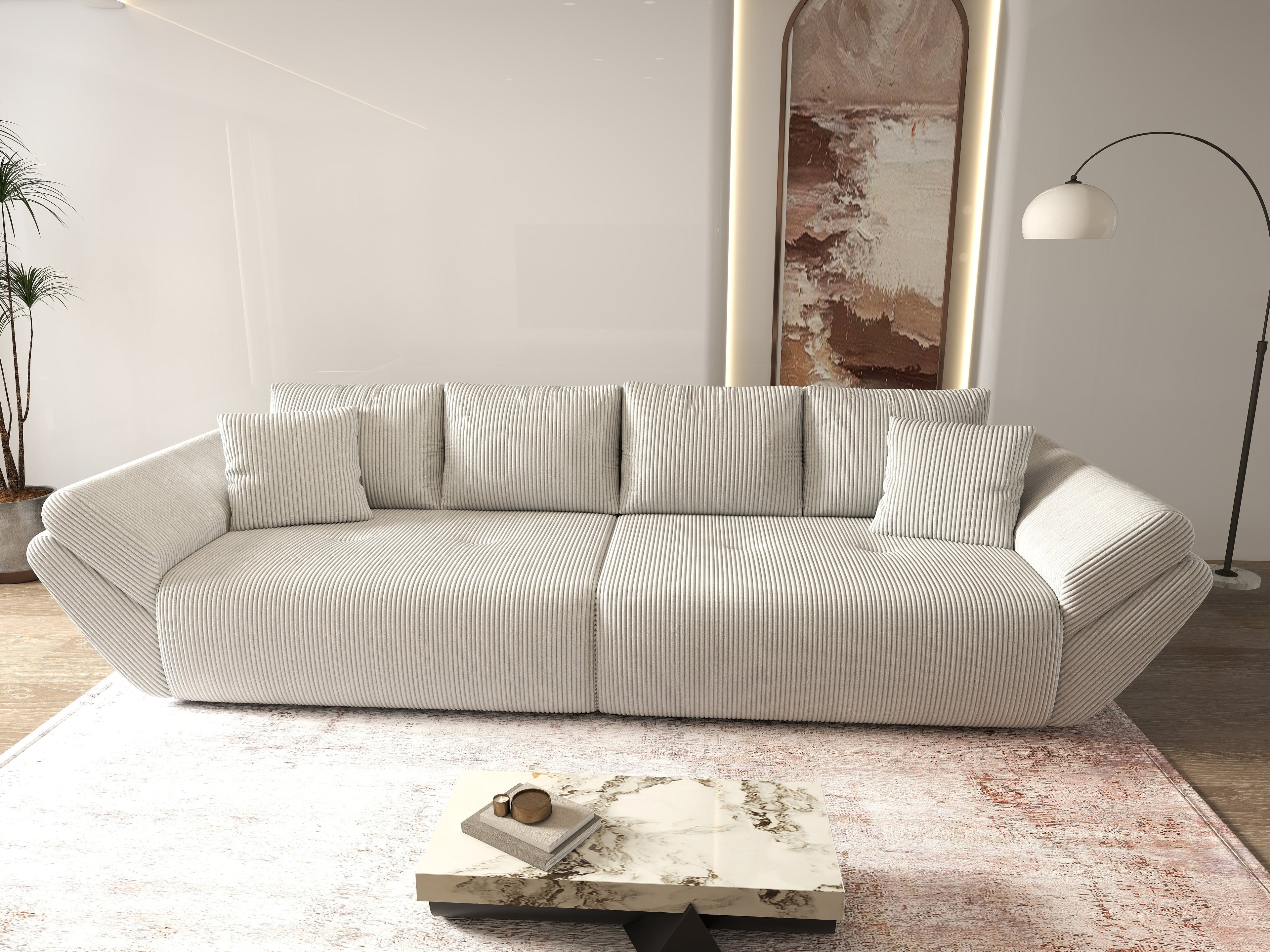 Canapea extensibilă dumonde cu ladă de depozitare si sezut confortabil din spuma high-density, Berlin Zoom Cream 300x100 cm