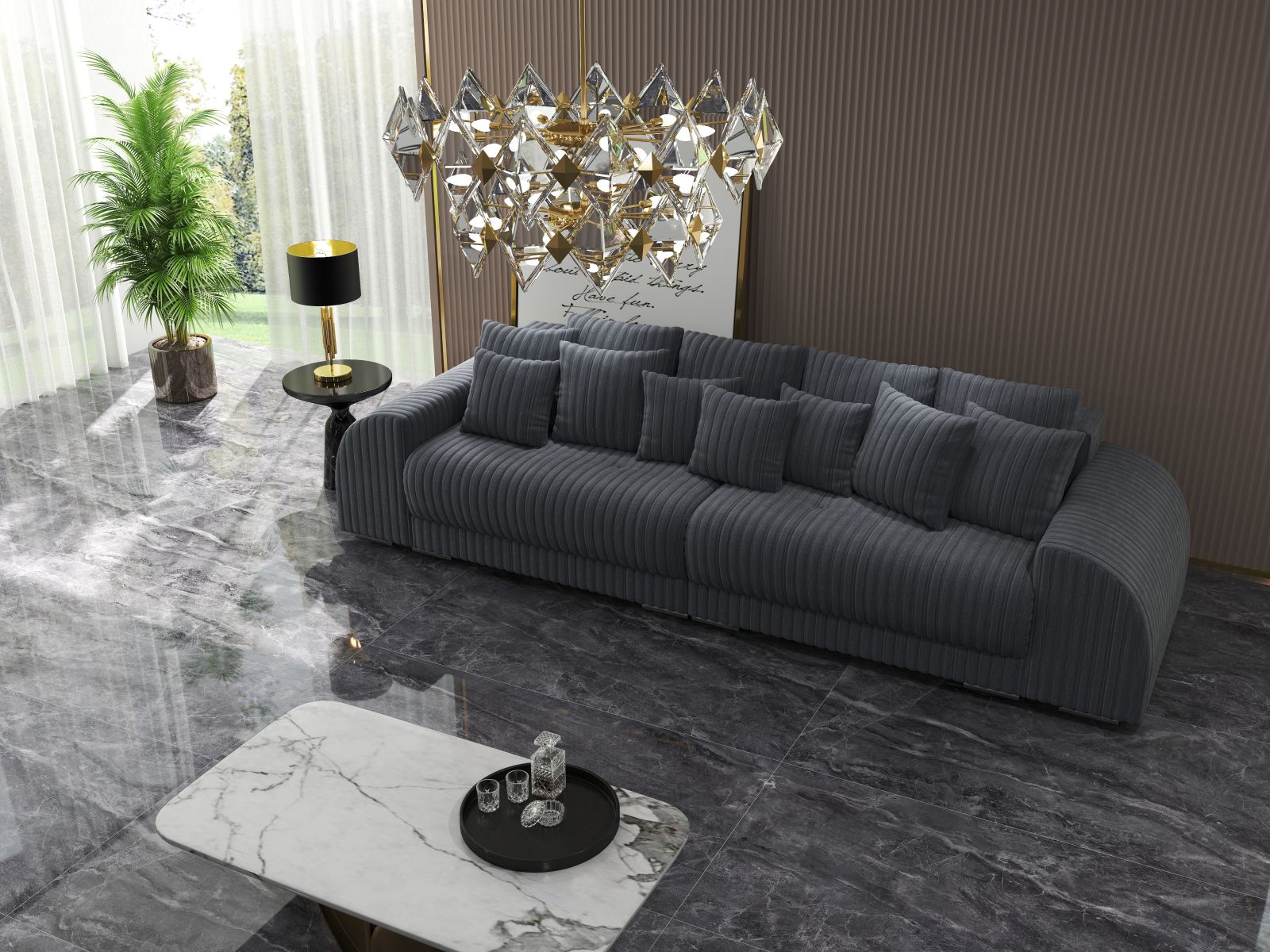 Canapea extensibilă dumonde cu 2 lăzi de depozitare si sezut confortabil din spuma high-density, Verona Ambience Grey 310x100 cm