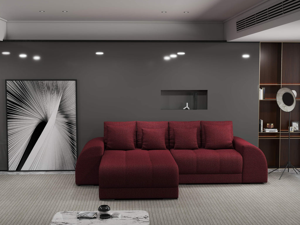 Colțar extensibil dumonde cu ladă de depozitare si sezut confortabil din spuma high-density, Verona Enjoy Rosu 290x185 cm