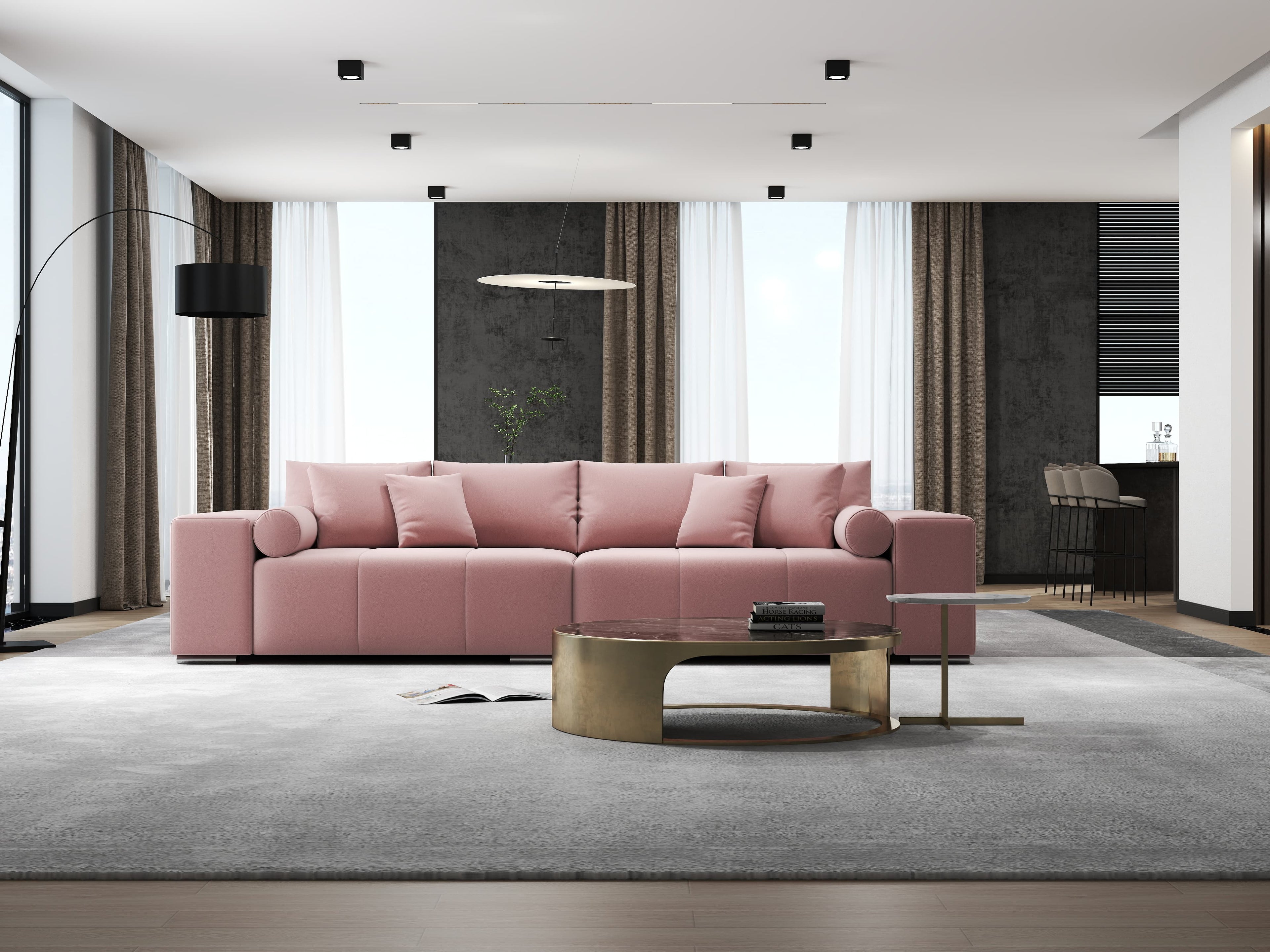 Canapea extensibilă dumonde cu ladă de depozitare si sezut confortabil din spuma high-density, Marbela Royal Roz XXL 295x100 cm
