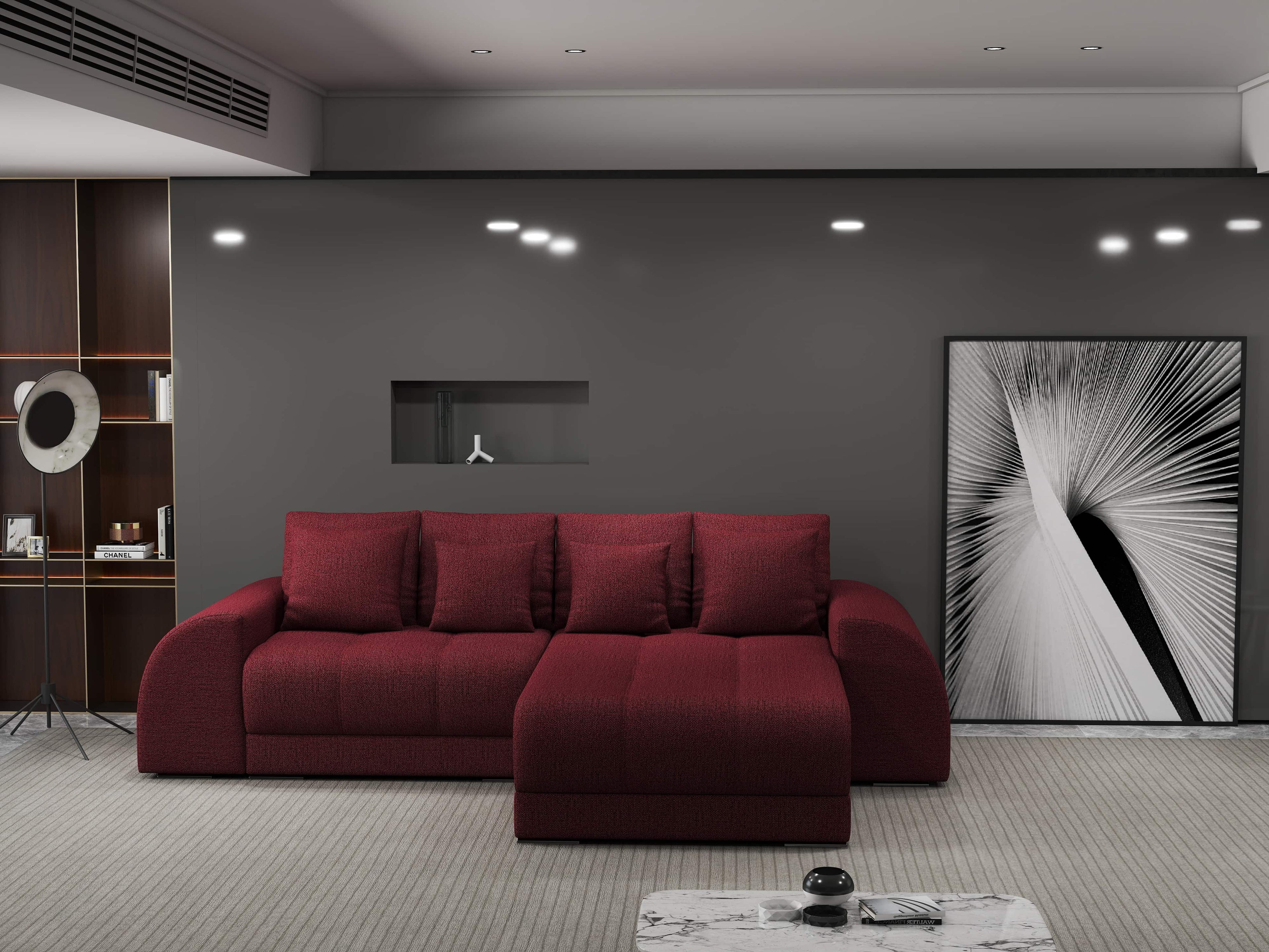 Colțar extensibil dumonde cu ladă de depozitare si sezut confortabil din spuma high-density, Verona Enjoy Rosu II 290x185 cm
