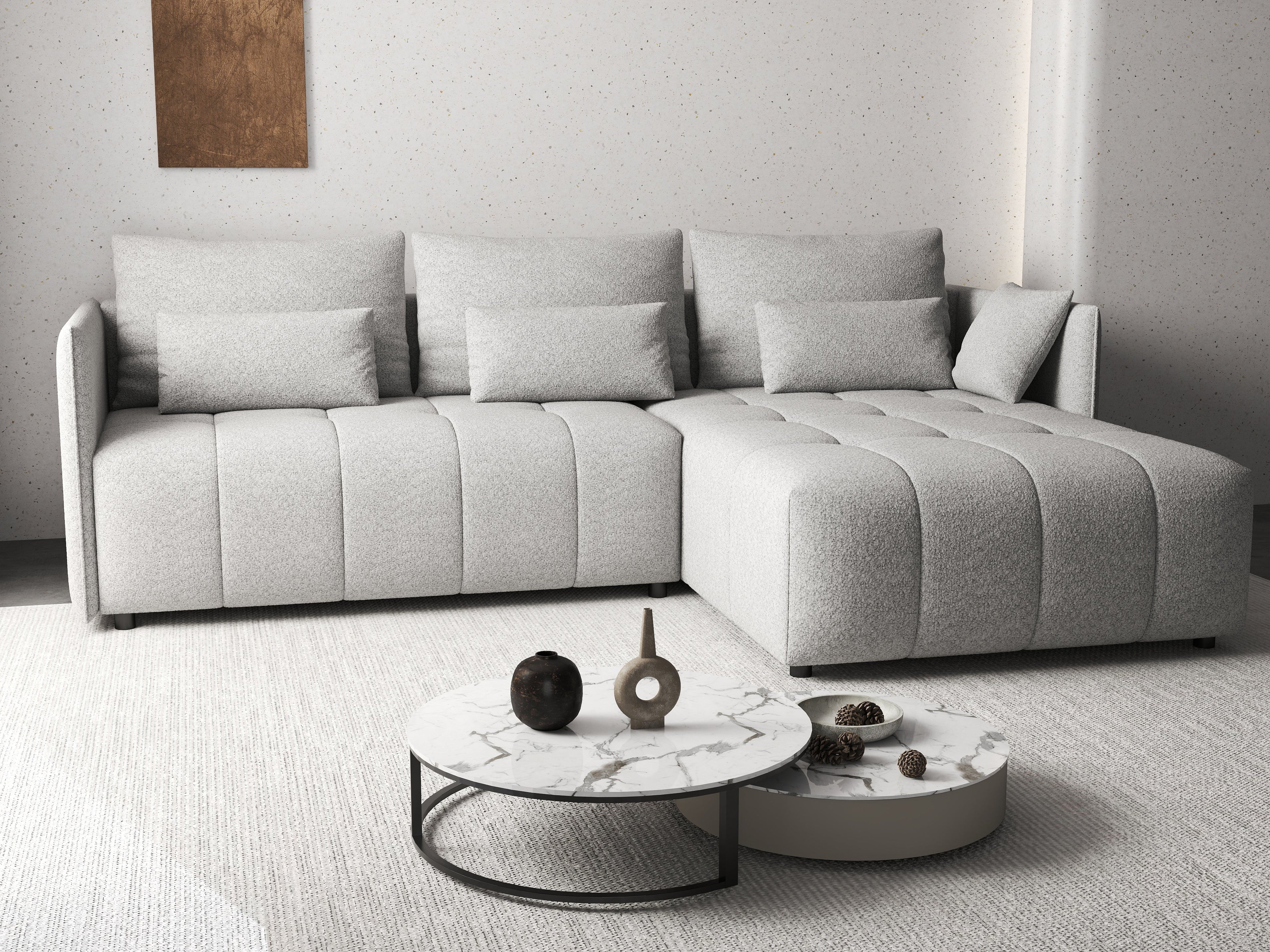 Colțar extensibil dumonde cu ladă de depozitare si sezut confortabil din spuma high-density, Malta Euphoria Dove 235x185 cm