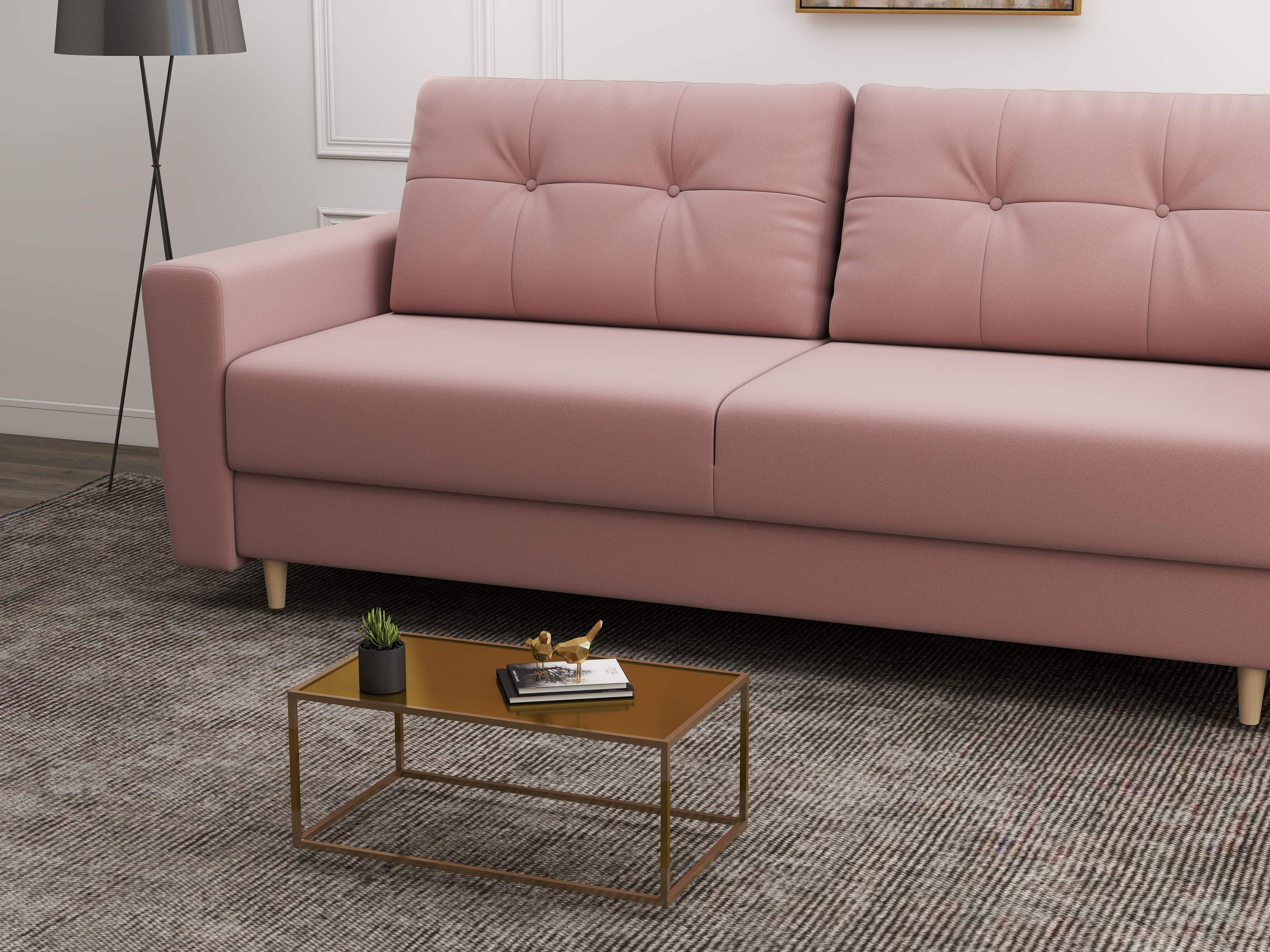 Canapea extensibilă dumonde cu ladă de depozitare si sezut confortabil din spuma high-density, Summer Royal Roz 225x100 cm