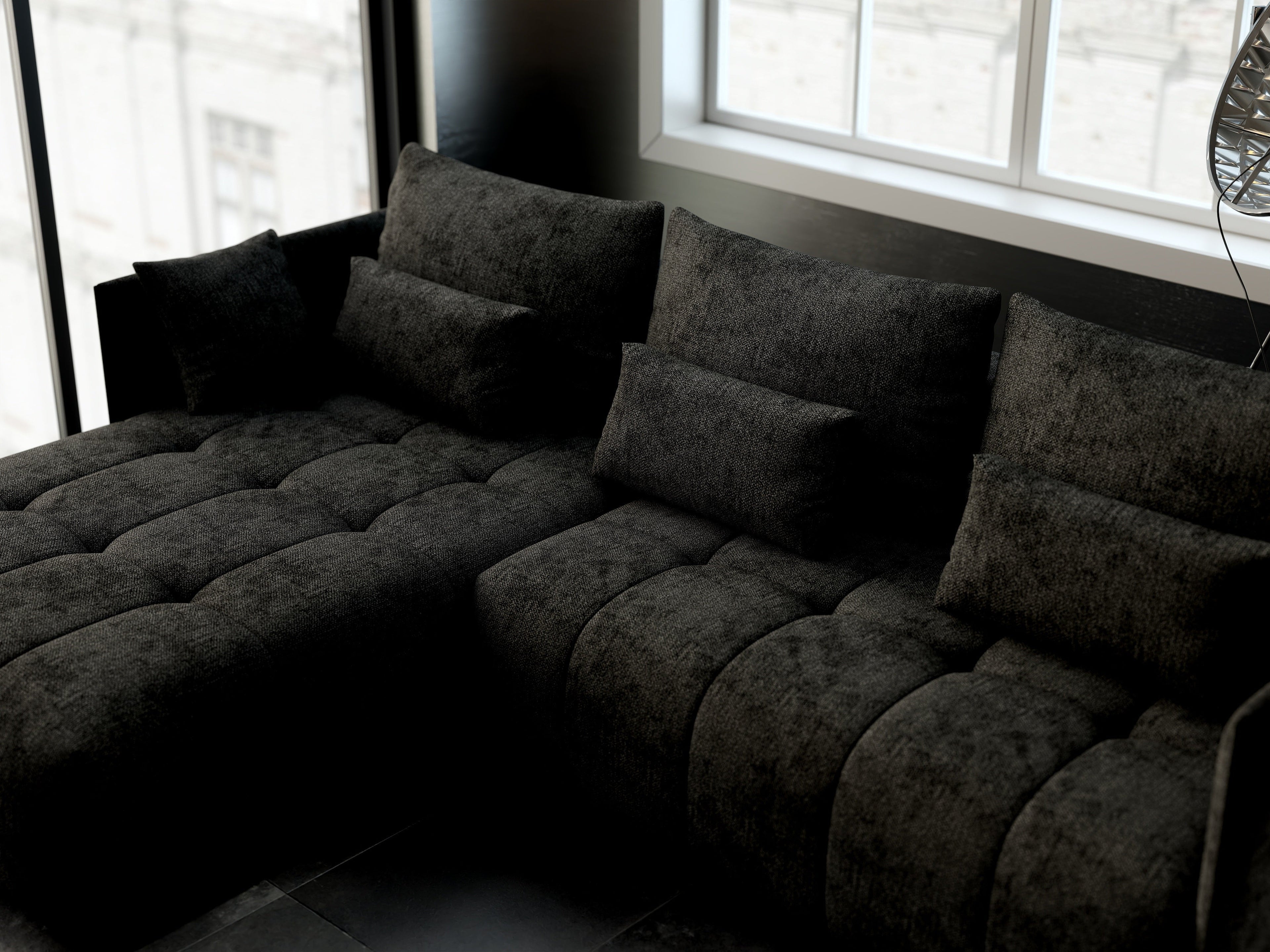 Colțar extensibil dumonde cu ladă de depozitare si sezut confortabil din spuma high-density, Malta Enjoy Black 235x185 cm