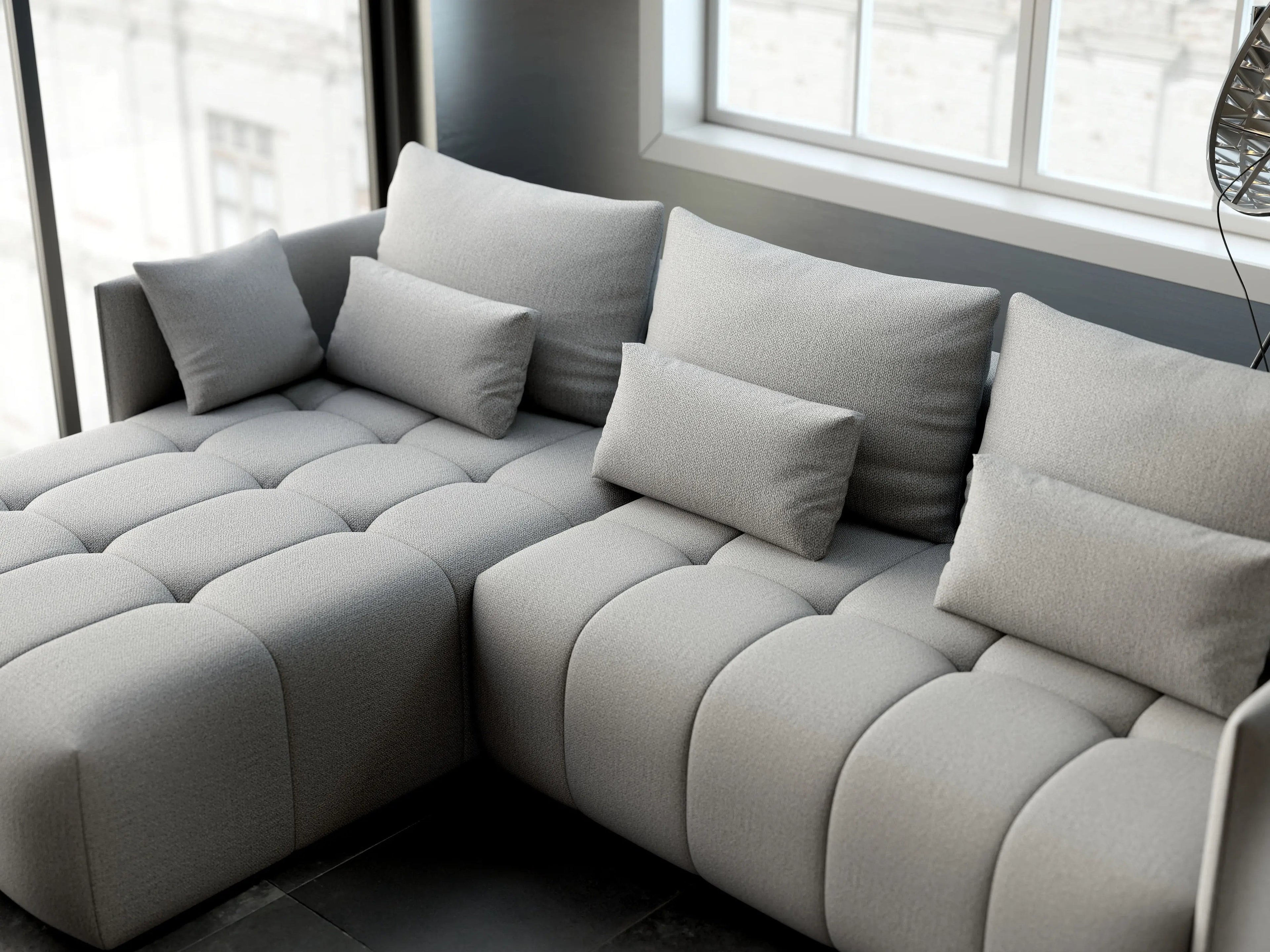 Colțar extensibil dumonde cu ladă de depozitare si sezut confortabil din spuma high-density, Malta Enjoy Silver 235x185 cm