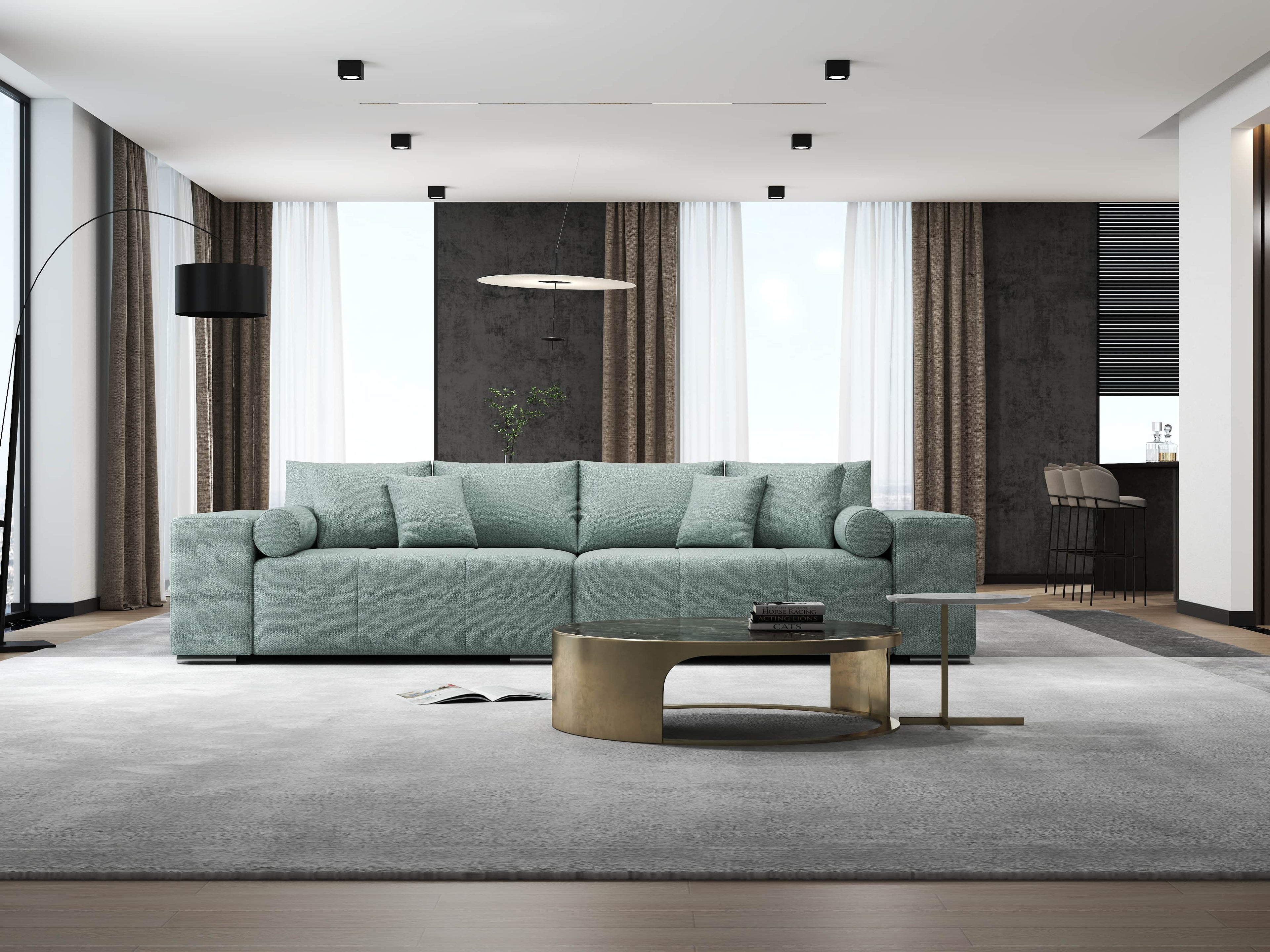 Canapea extensibilă dumonde cu ladă de depozitare si sezut confortabil din spuma high-density, Marbela Enjoy Mint XXL 295x100 cm